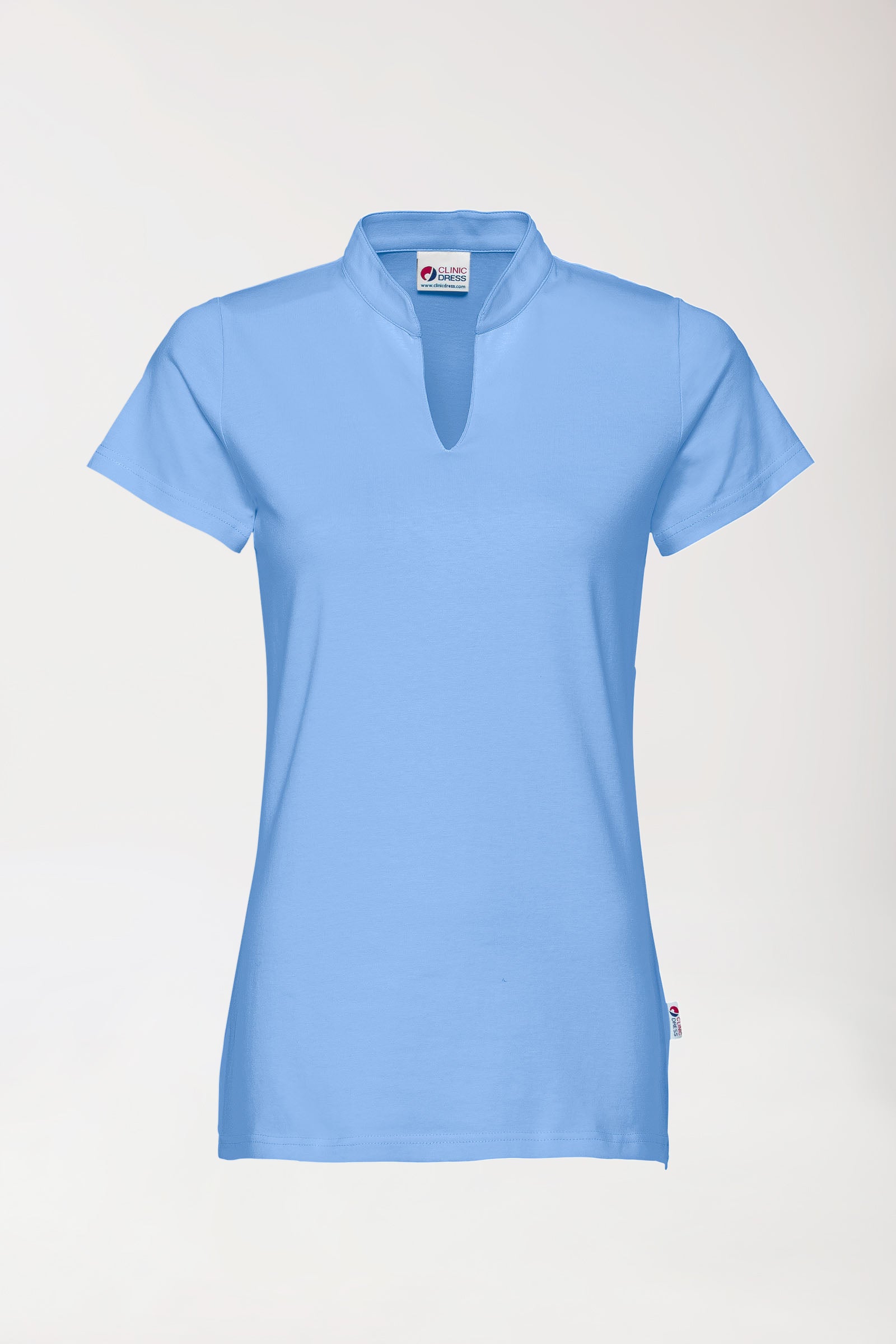Stretch shirt dames - opstaande kraag hemelsblauw