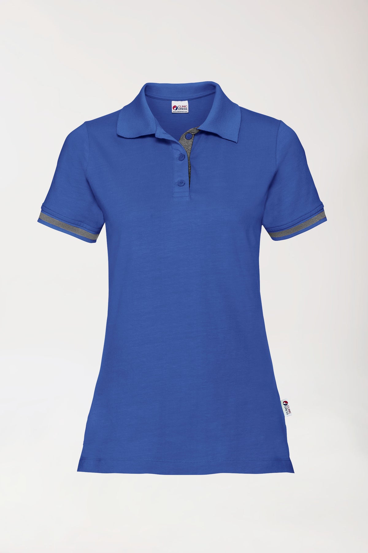 Stretch shirt dames - polokraag koningsblauw/donkergrijs melange, Voorzijde view