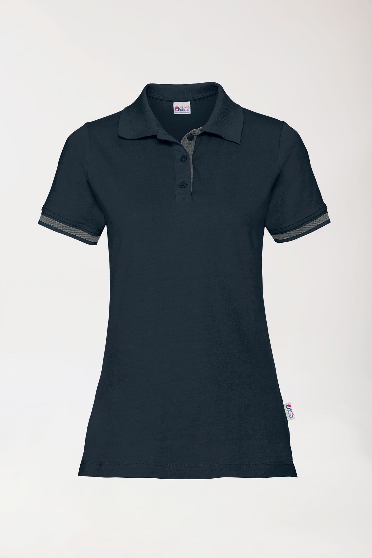 Stretch shirt dames - polokraag navy/donkergrijs melange