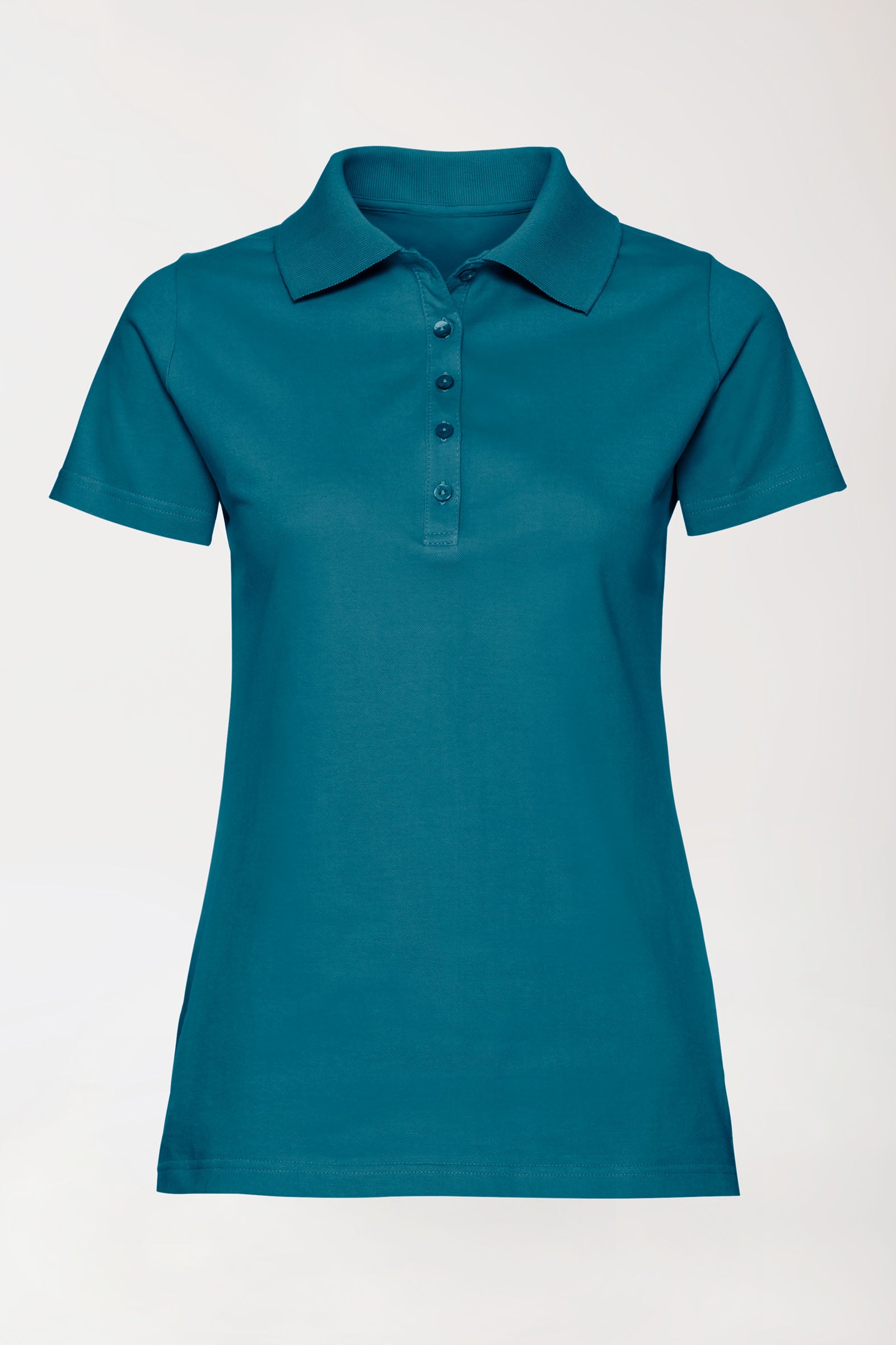 Stretch shirt dames - polokraag petrol, Voorzijde view