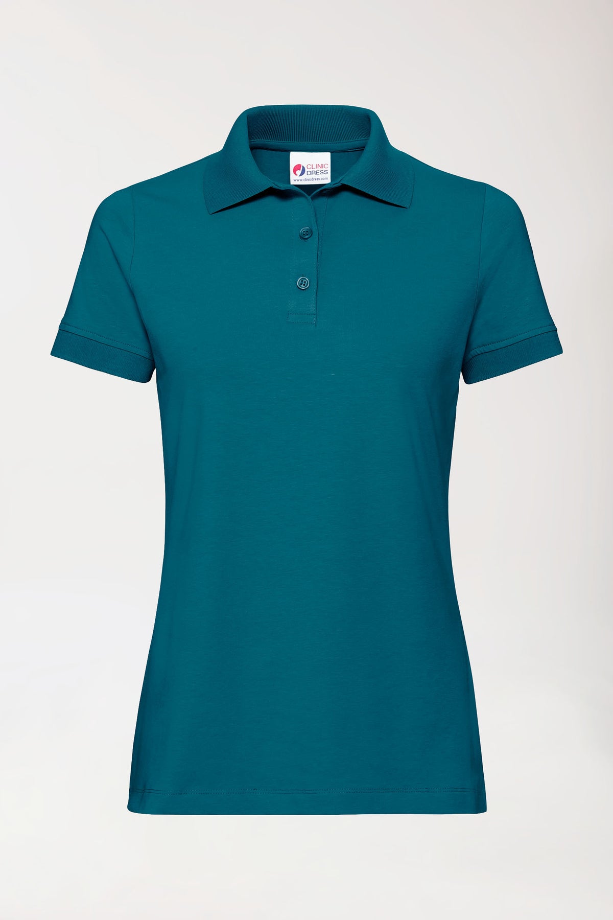 Stretch shirt dames - polokraag-knoopsluiting-petrol