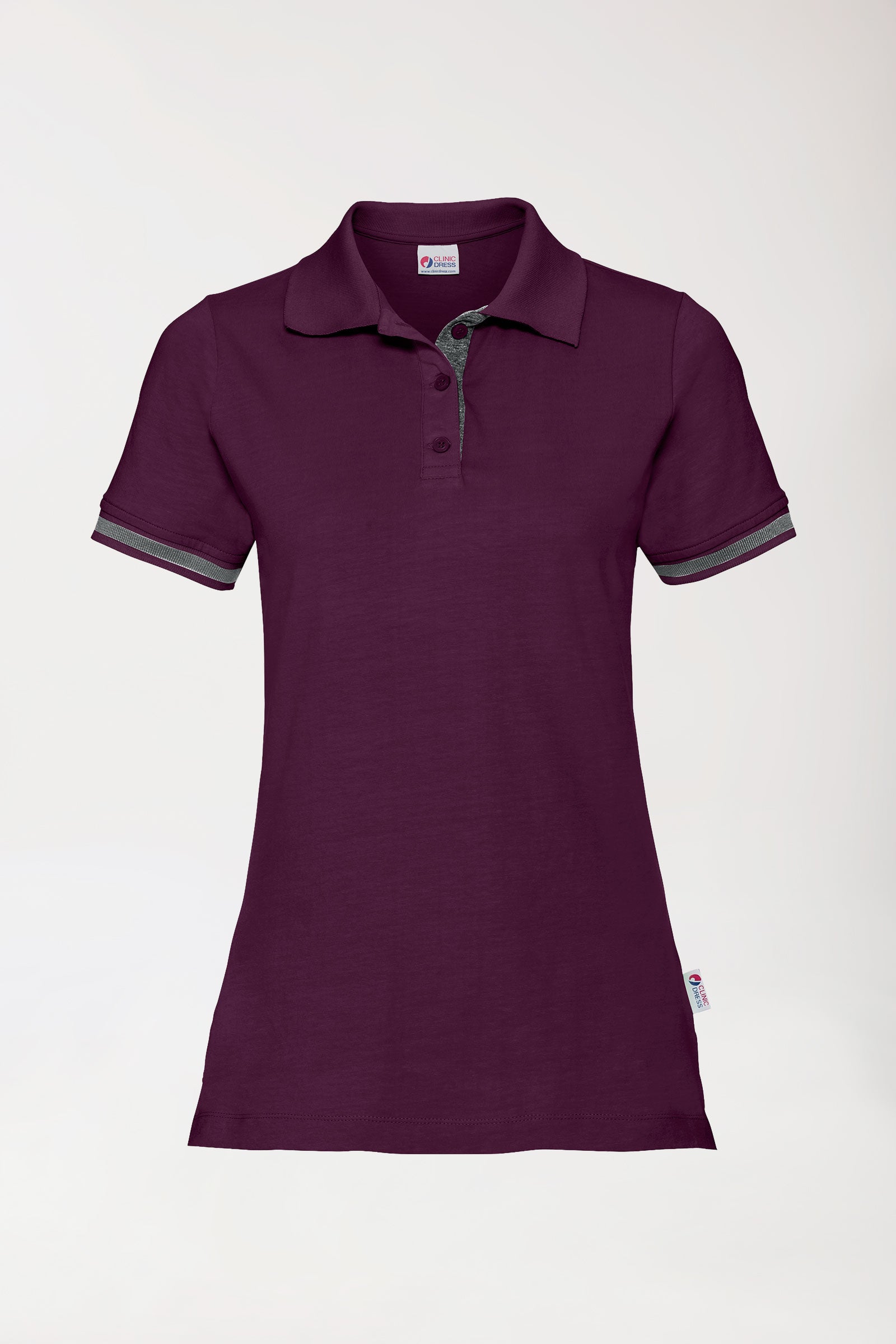 Stretch shirt dames - polokraag pruimen/donkergrijs melange