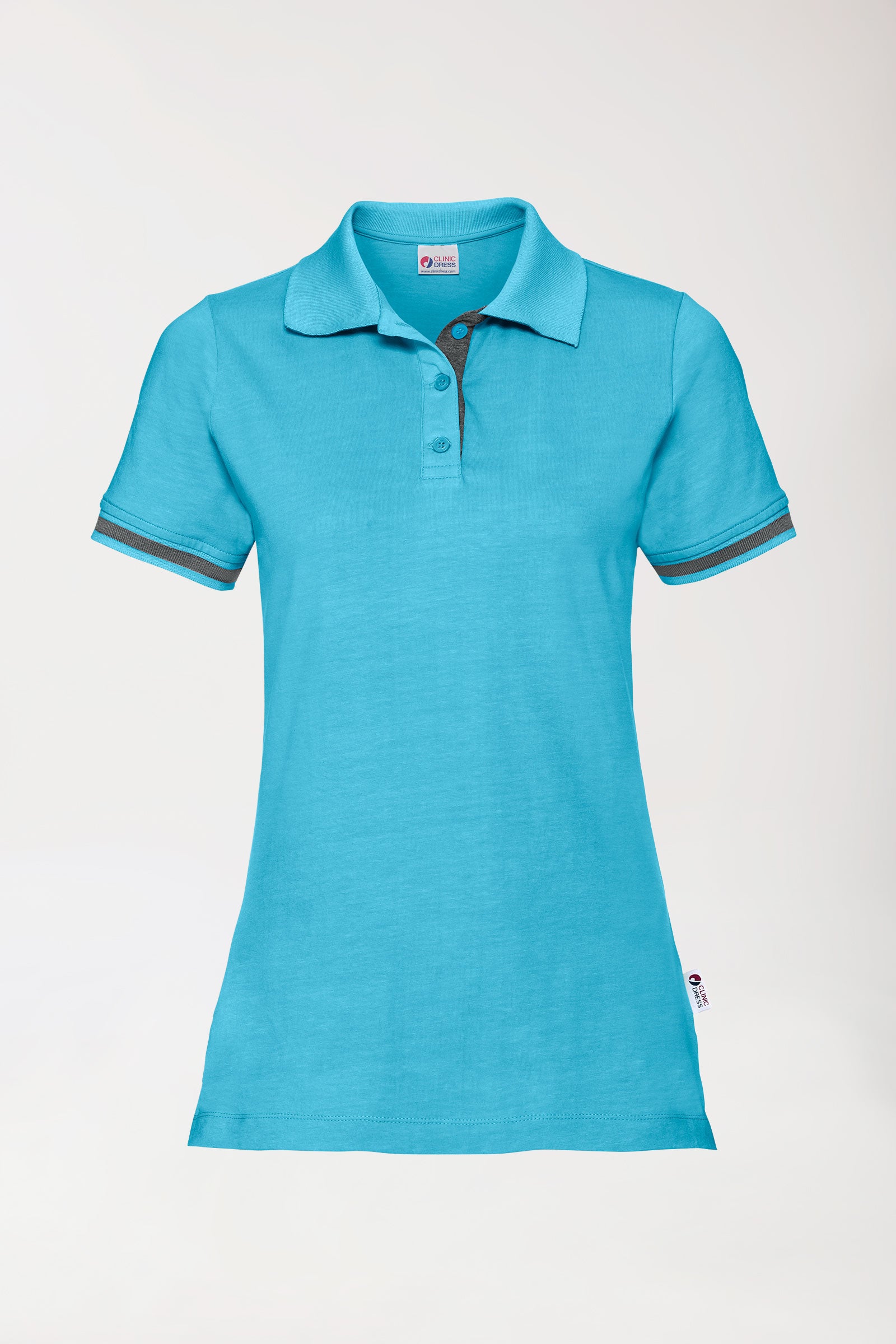 Stretch shirt dames - polokraag turquoise/donkergrijs melange