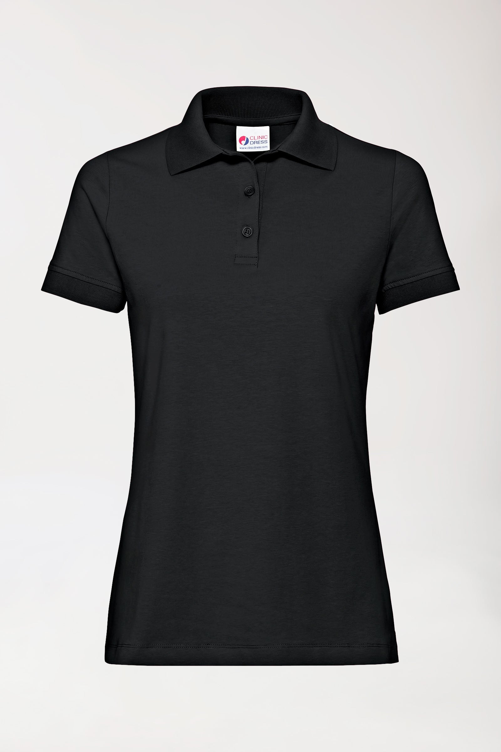 Stretch shirt dames - polokraag-knoopsluiting zwart