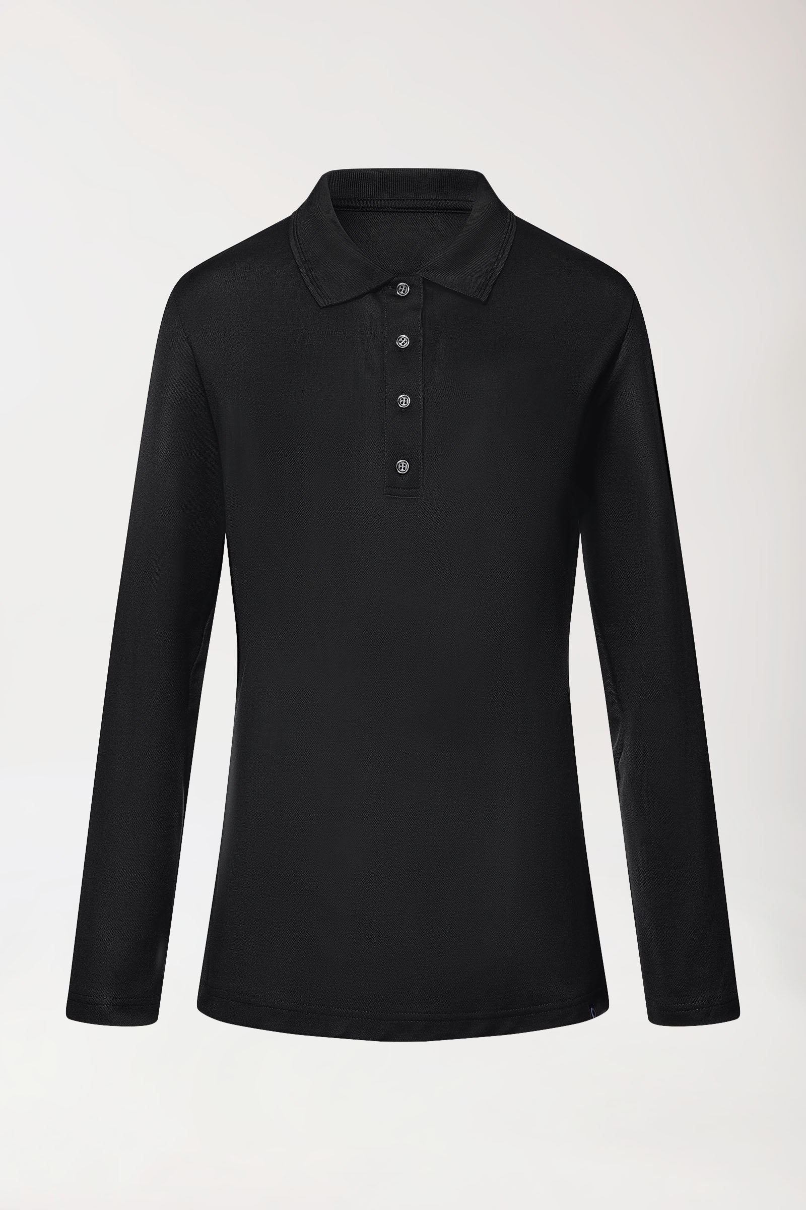 COMFY FLEX stretch longsleeve dames double face piqué - polokraag zwart