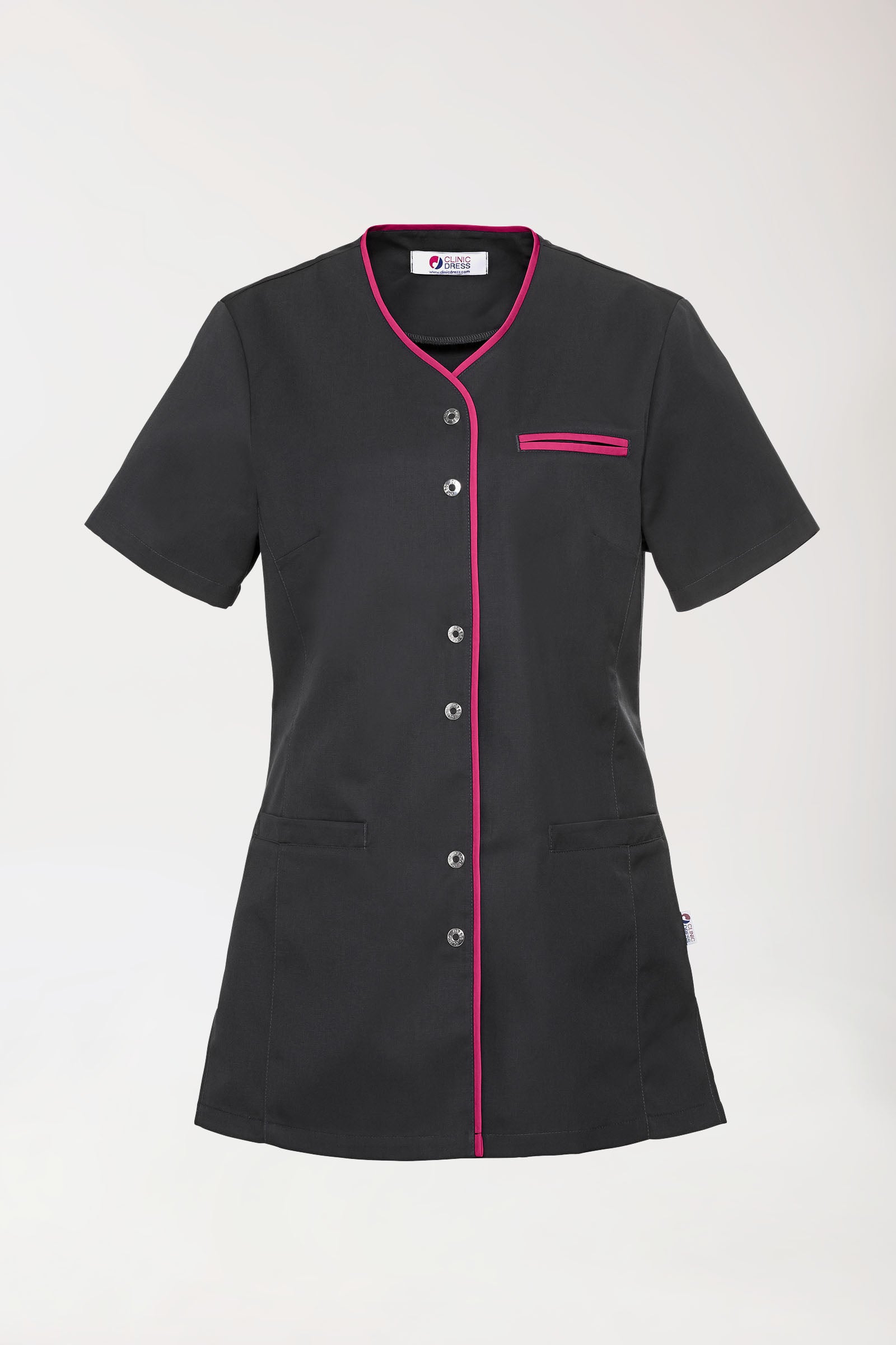 Beauty tuniek dames - met knoopsluiting antraciet/pink, Voorzijde view