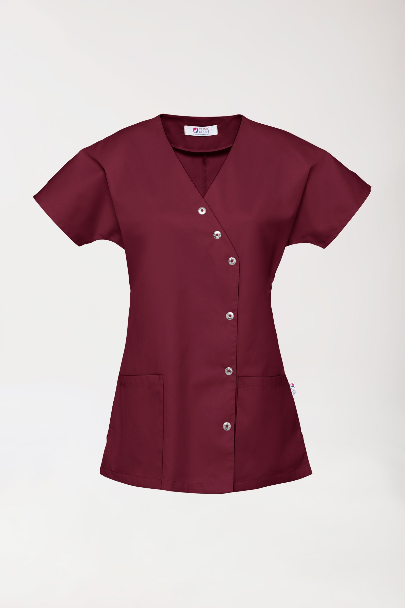 Beauty tuniek dames - asymmetrische knoopsluiting bordeaux
