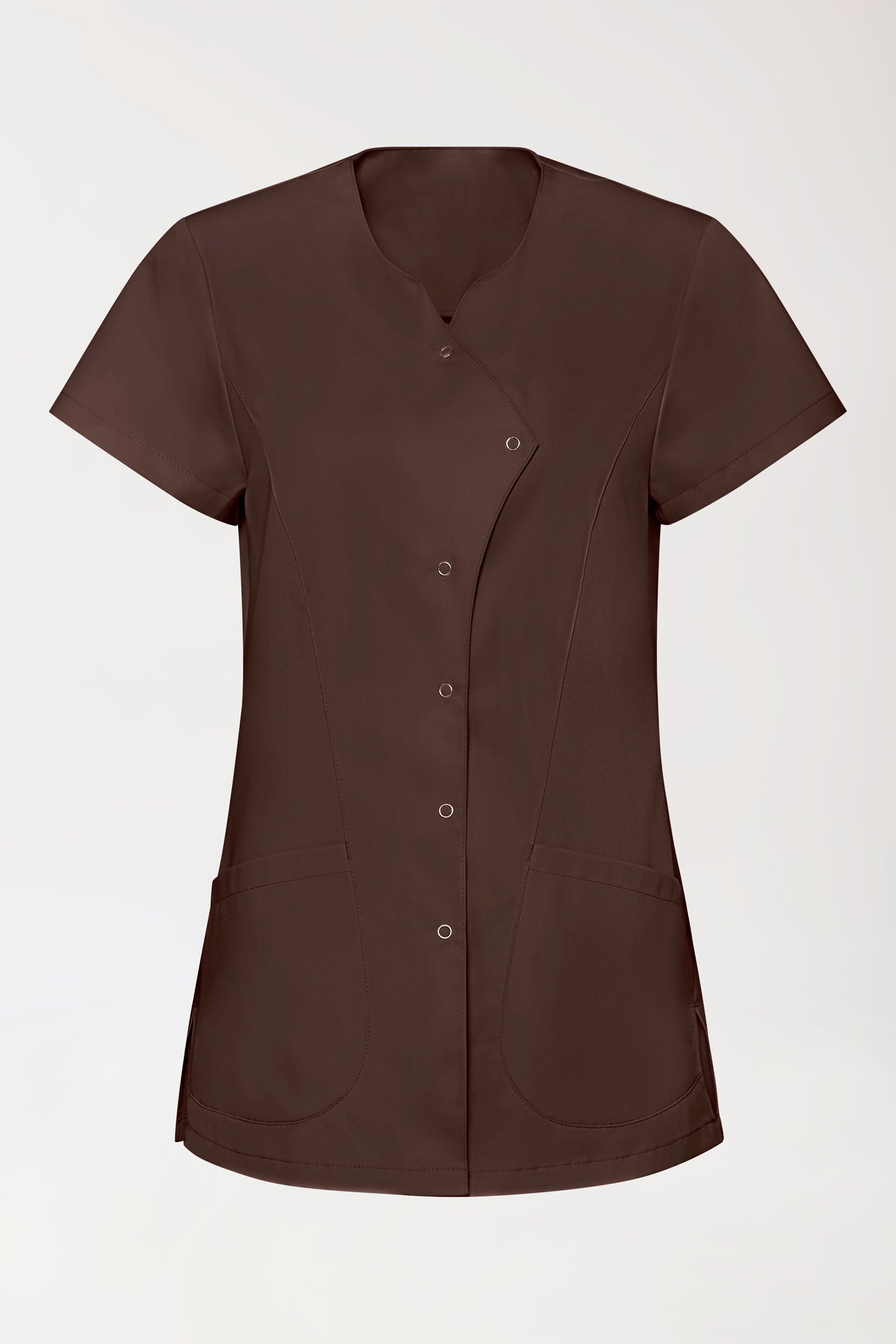 GREEN Stretch tuniek dames - asymetrische knoopsluiting coffee