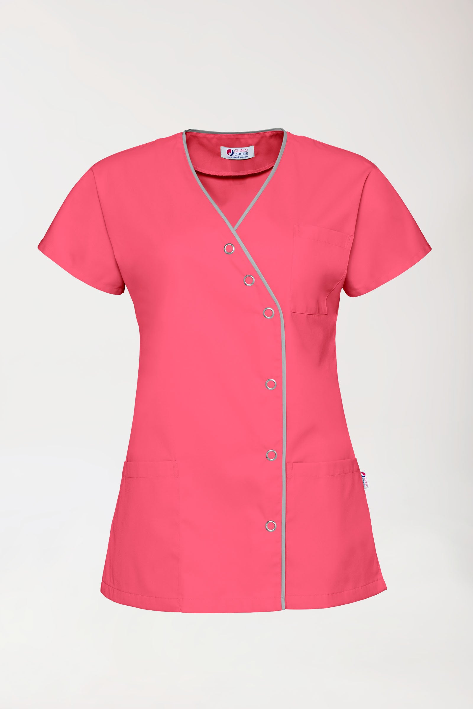 Beauty tuniek dames - asymmetrische knoopsluiting lipstick/grijs