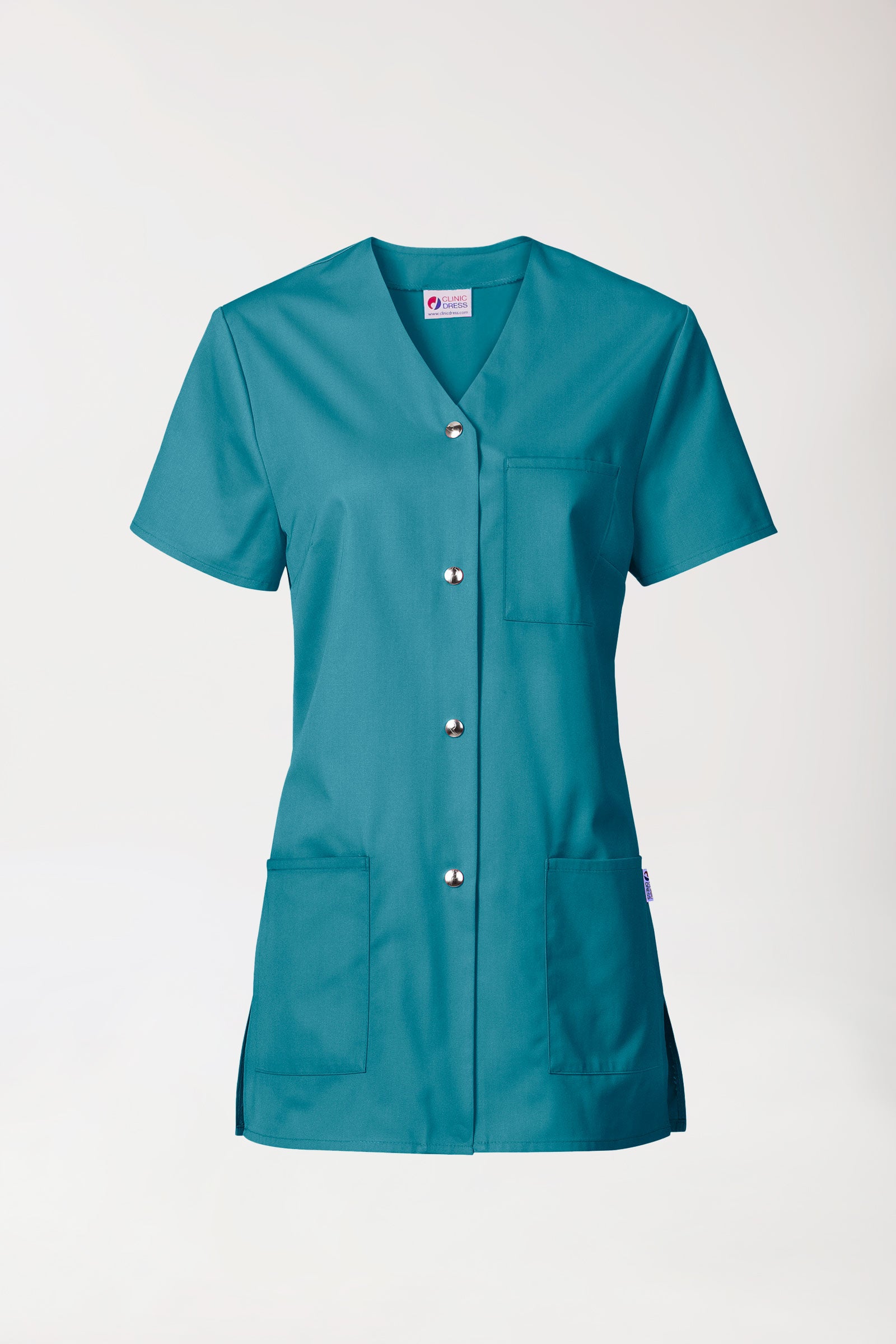 Beauty tuniek dames - met knoopsluiting petrol, Voorzijde view