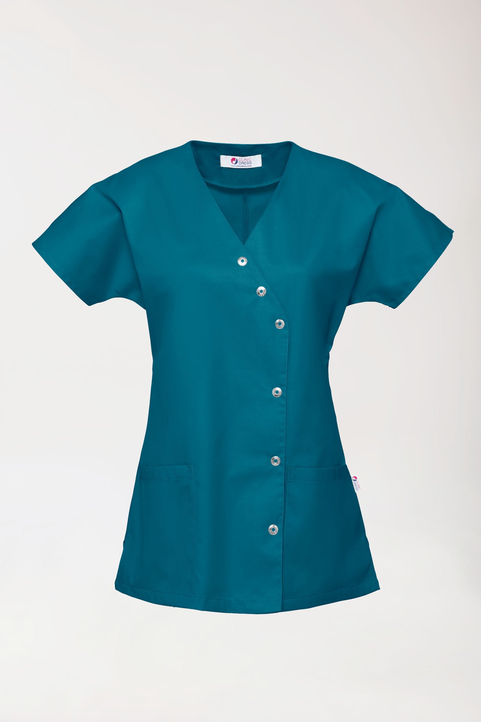 Beauty tuniek dames - asymmetrische knoopsluiting petrol