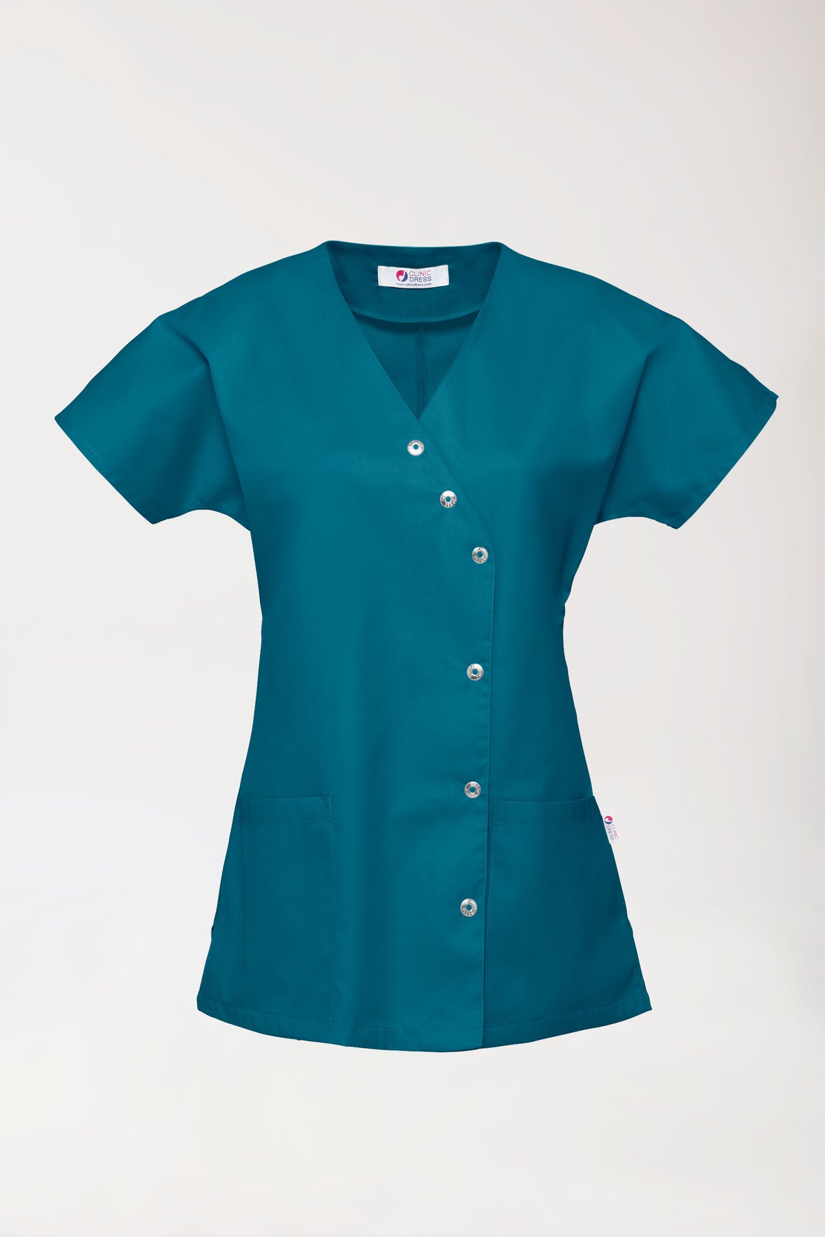 Beauty tuniek dames - asymmetrische knoopsluiting petrol