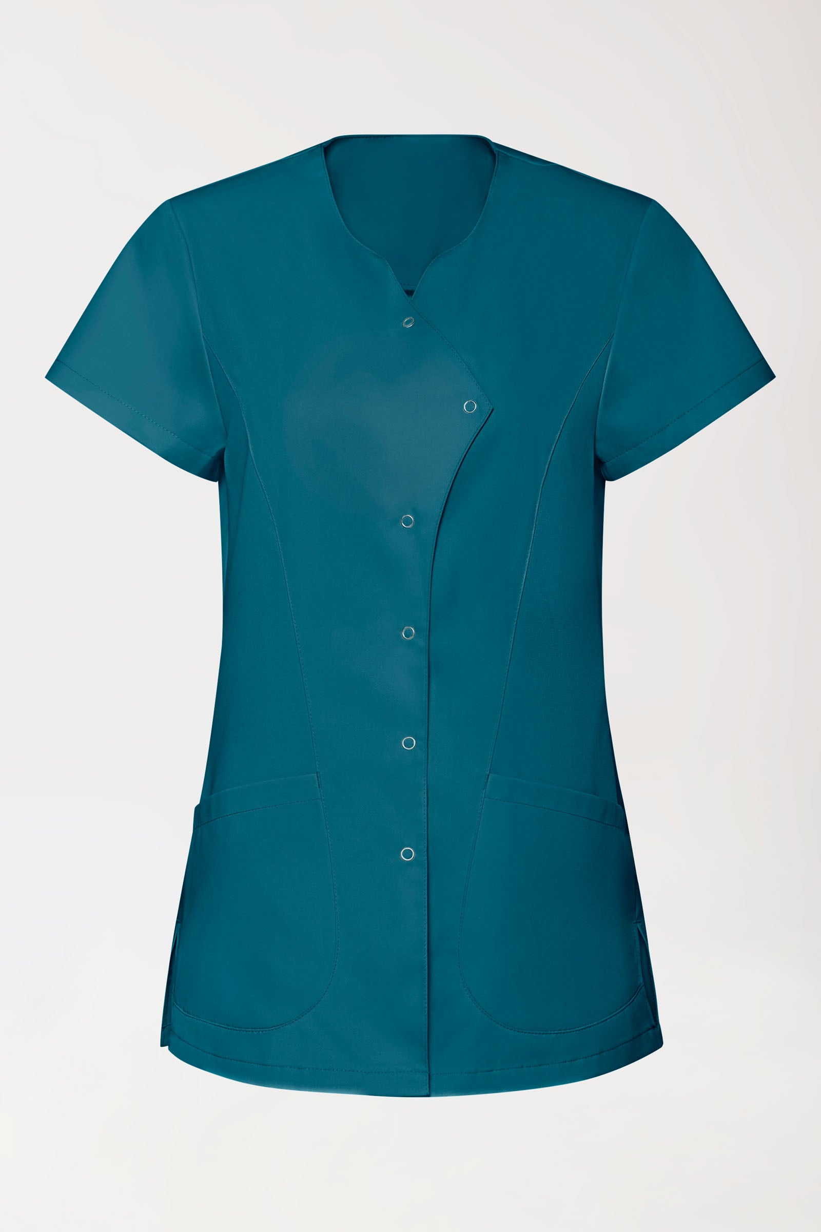 GREEN Stretch tuniek dames - asymetrische knoopsluiting petrol