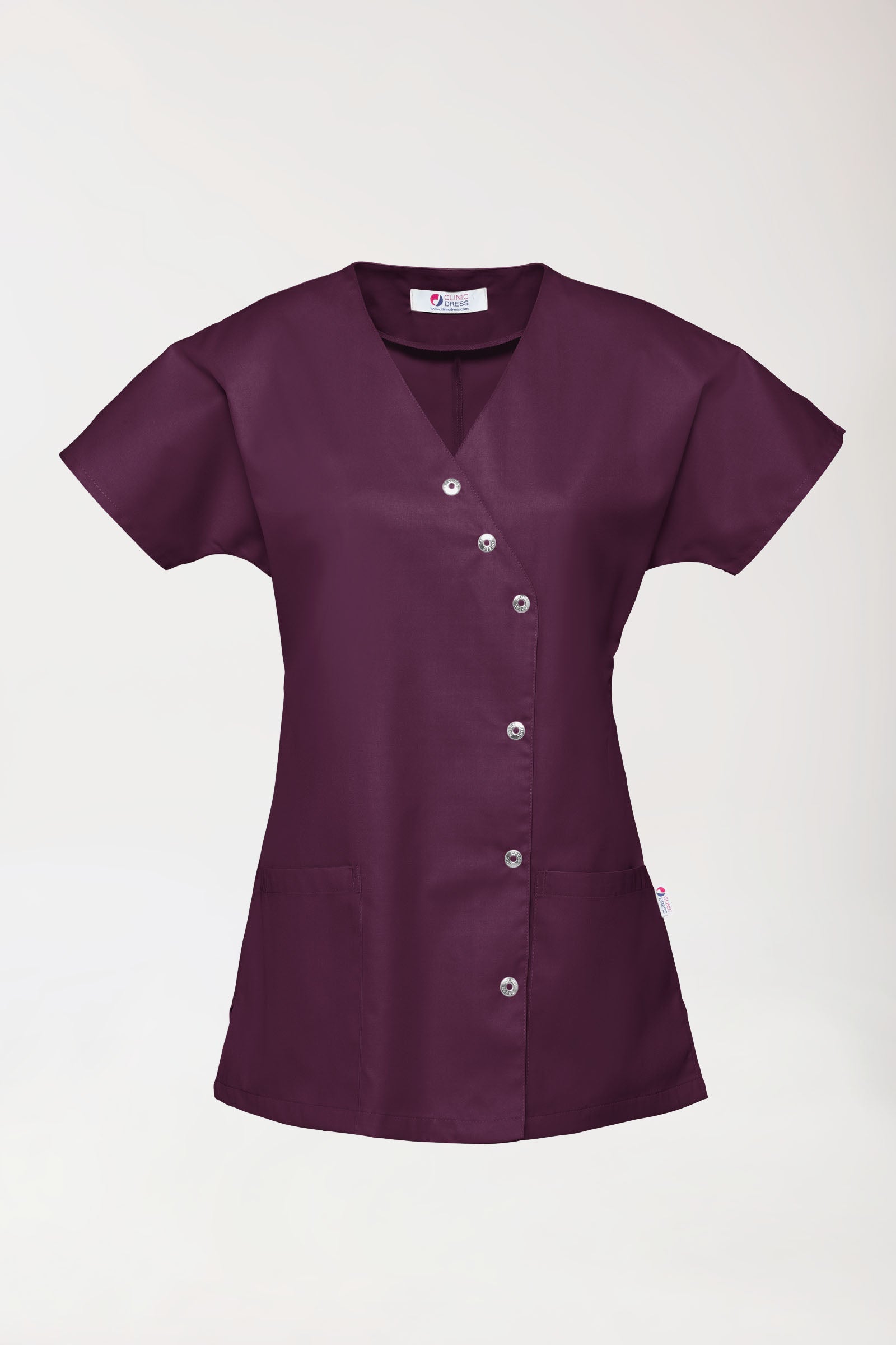 Beauty tuniek dames - asymmetrische knoopsluiting pruimen