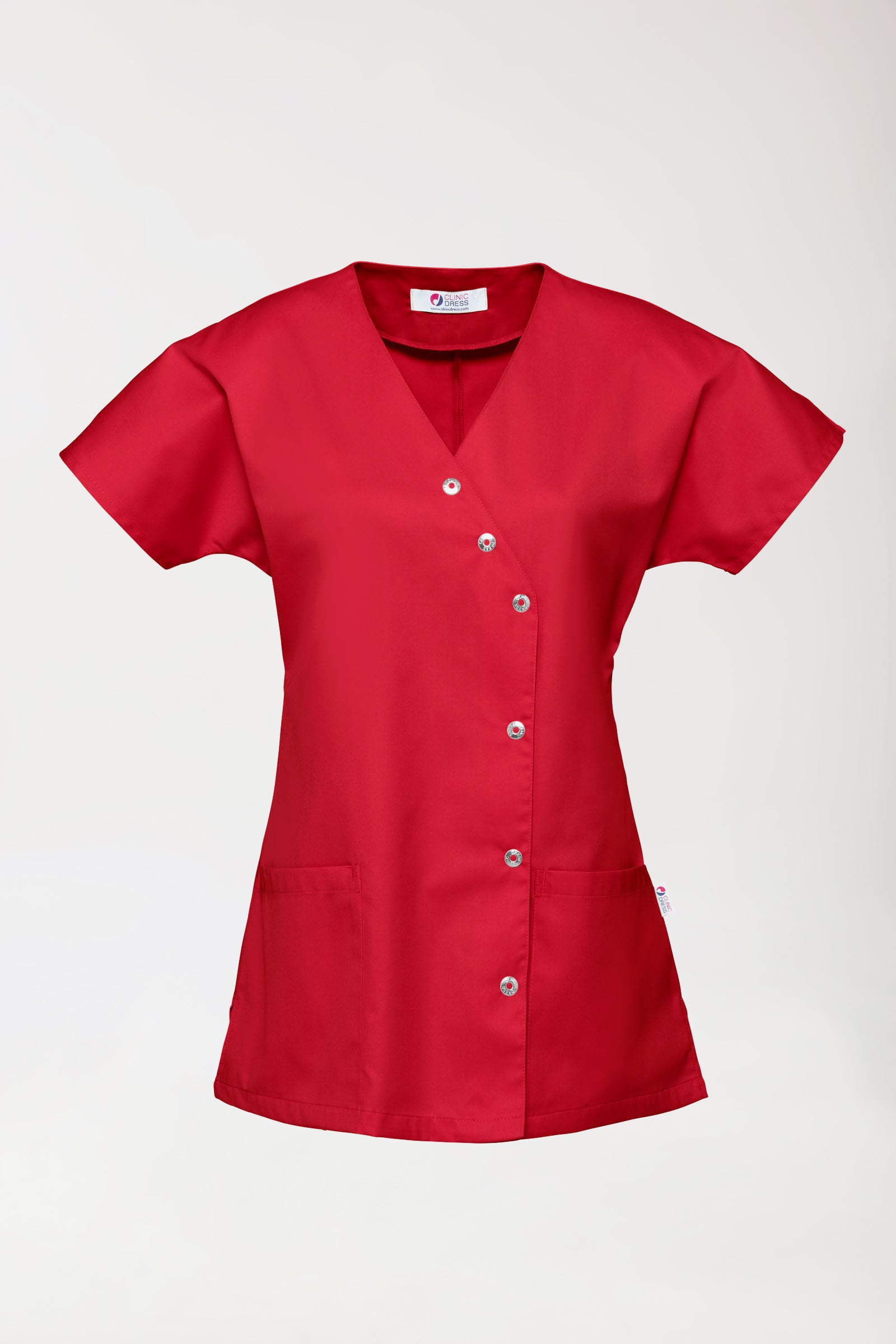 Beauty tuniek dames - asymmetrische knoopsluiting rood, Voorzijde view