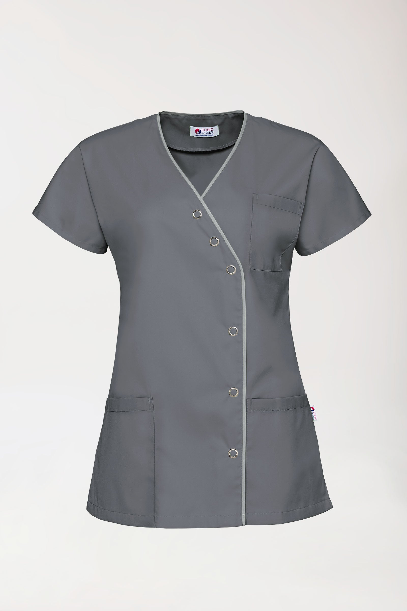 Beauty tuniek dames - asymmetrische knoopsluiting steengrijs/grijs, Voorzijde view