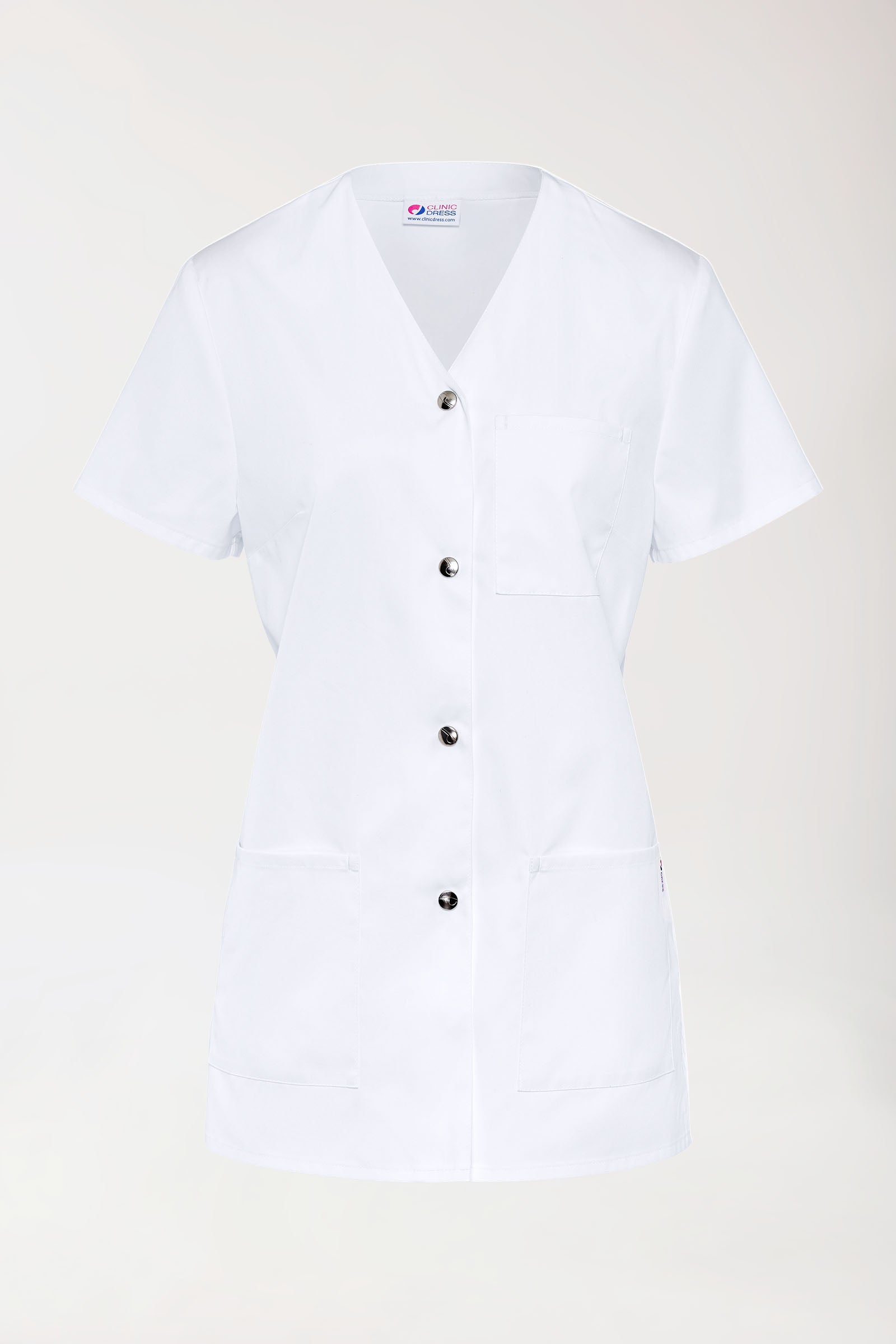Beauty tuniek dames -v-hals- drukknoopsluiting wit