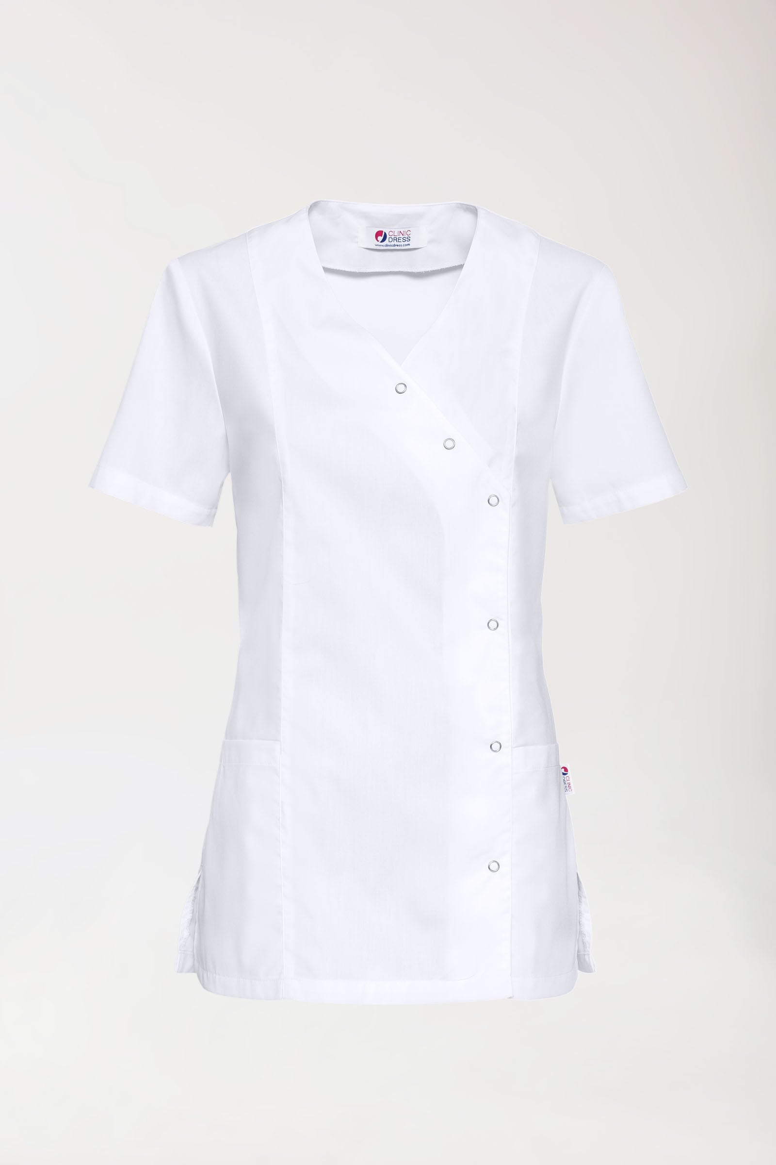 Stretch tuniek dames - met knoopluiting wit