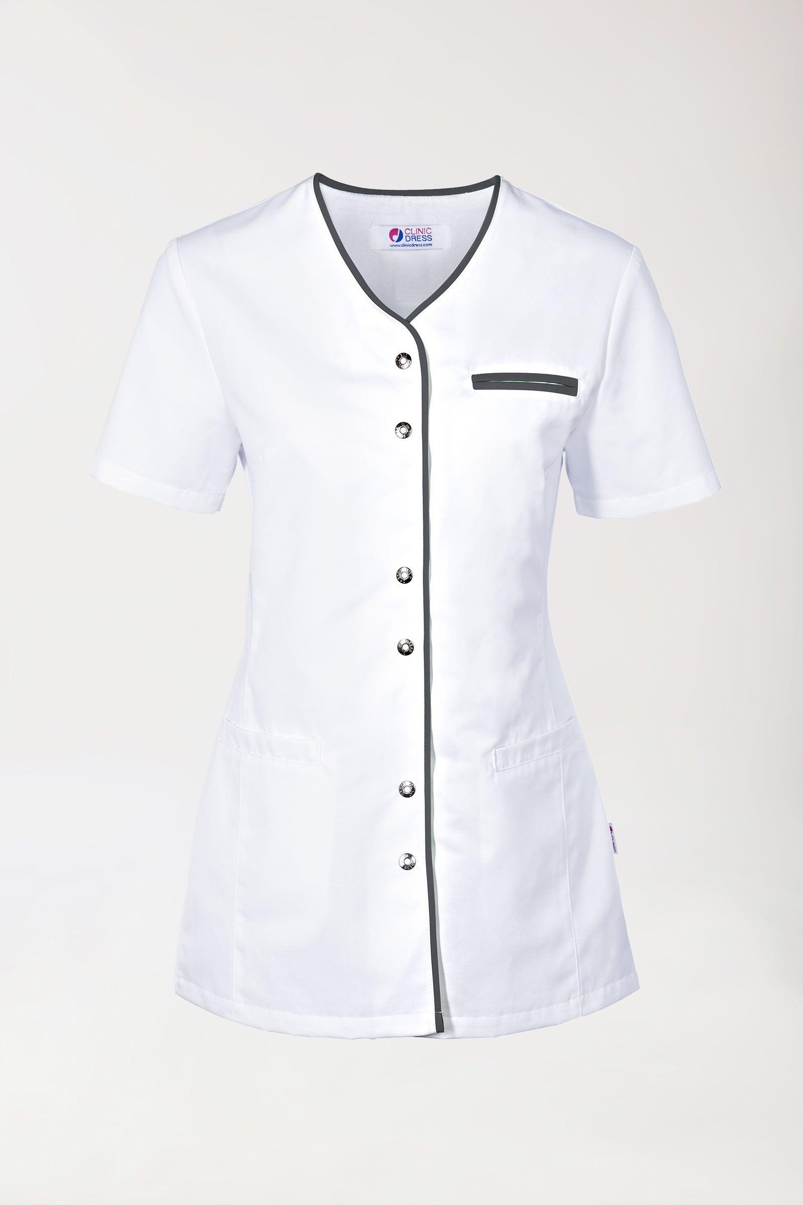 Beauty tuniek dames - met knoopsluiting wit/antraciet