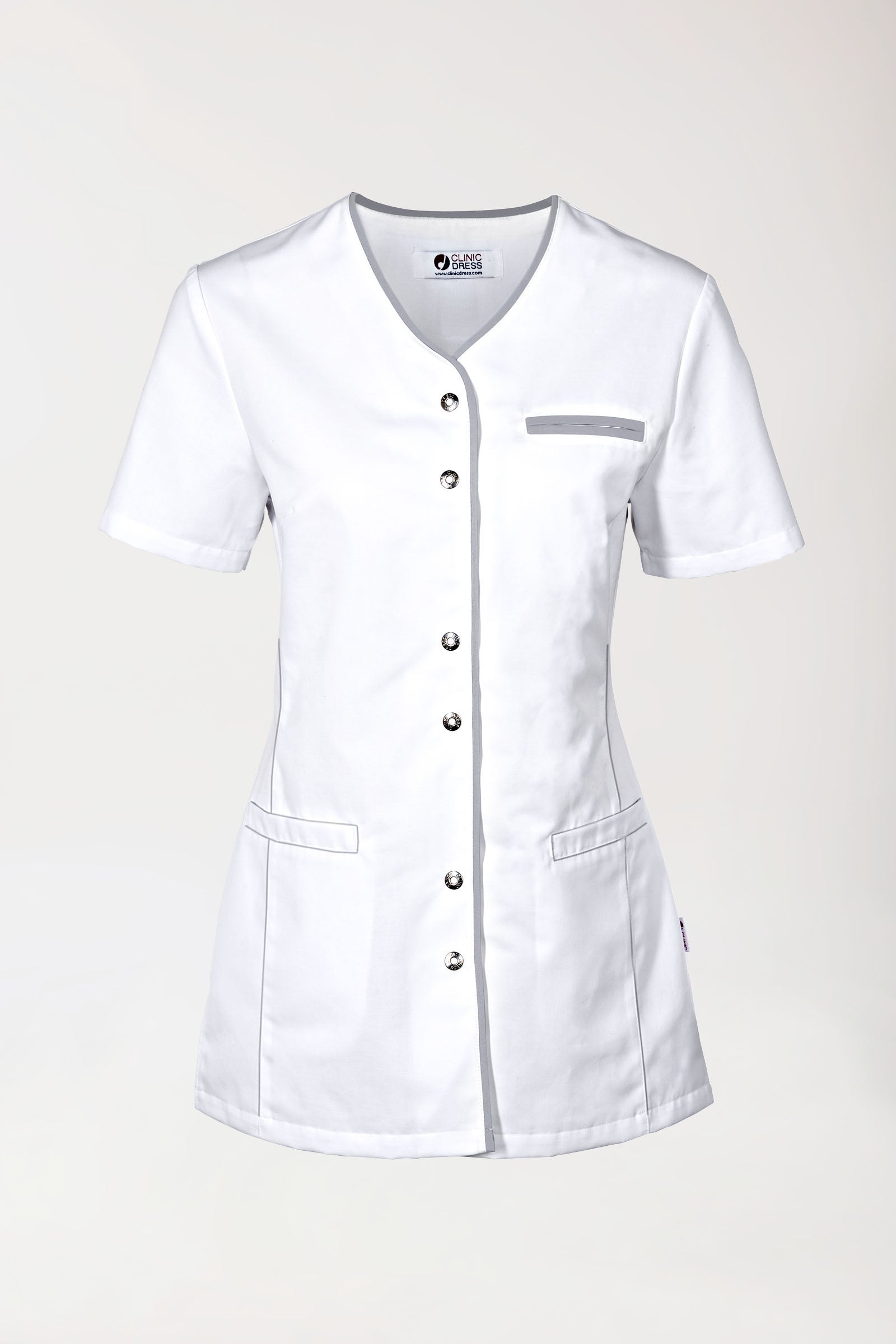 Beauty tuniek dames - met knoopsluiting wit/grijs, Voorzijde view
