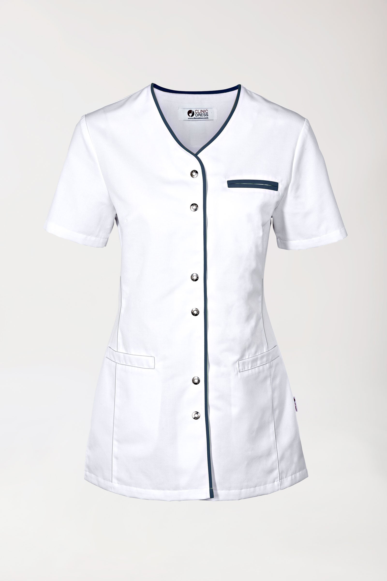 Beauty tuniek dames - met knoopsluiting wit/navy