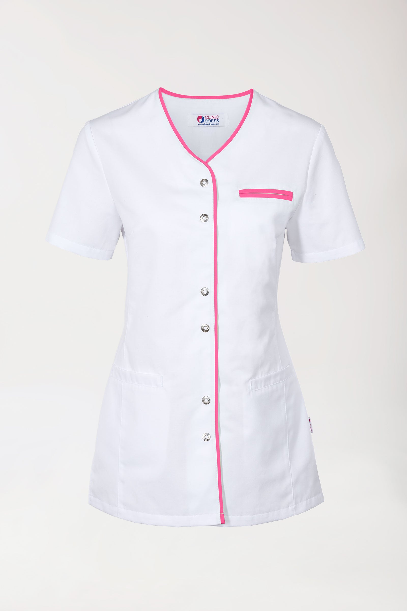 Beauty tuniek dames - met knoopsluiting wit/pink