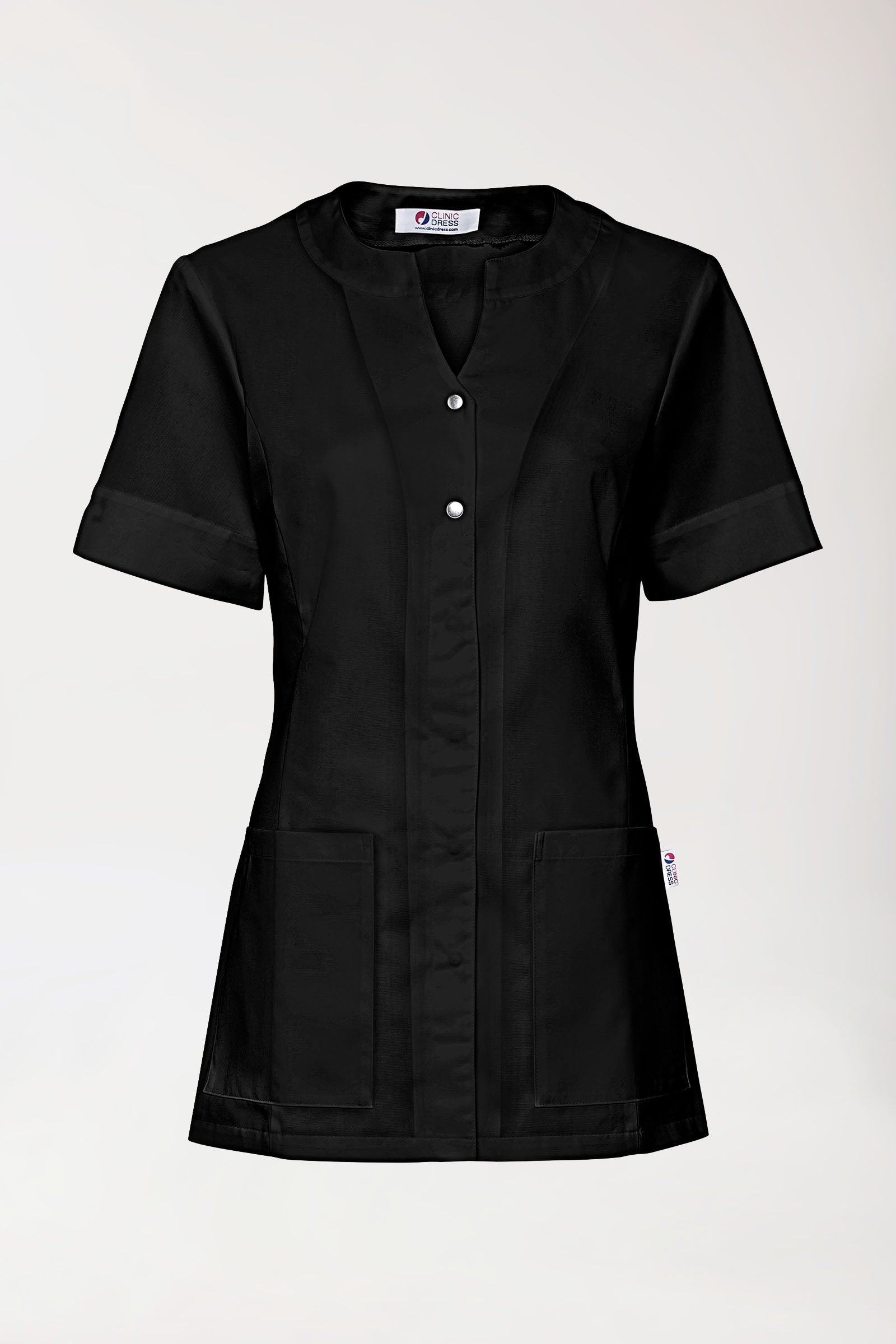 Beauty tuniek dames - bedekte knoopsluiting zwart