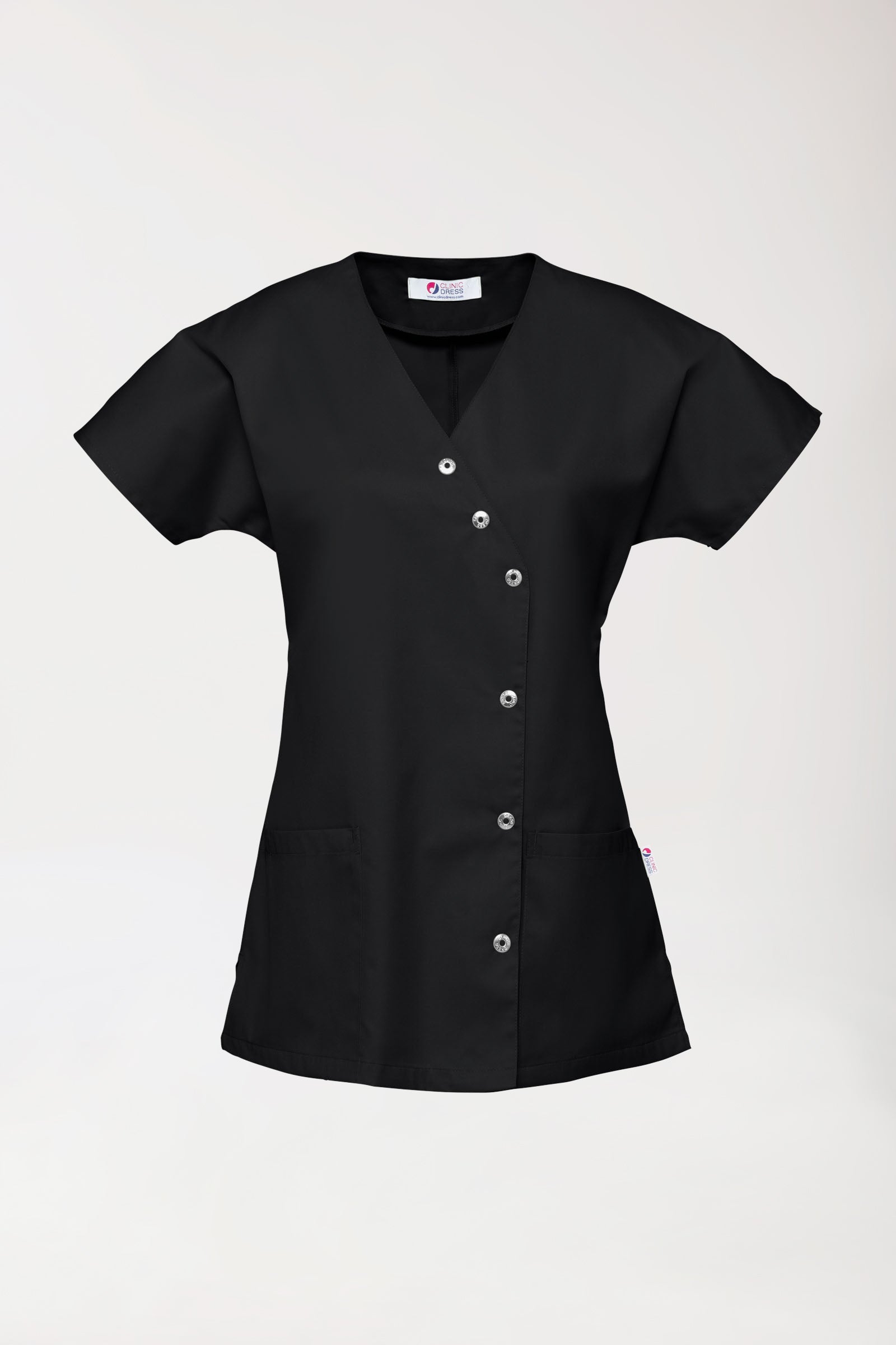 Beauty tuniek dames - asymmetrische knoopsluiting zwart