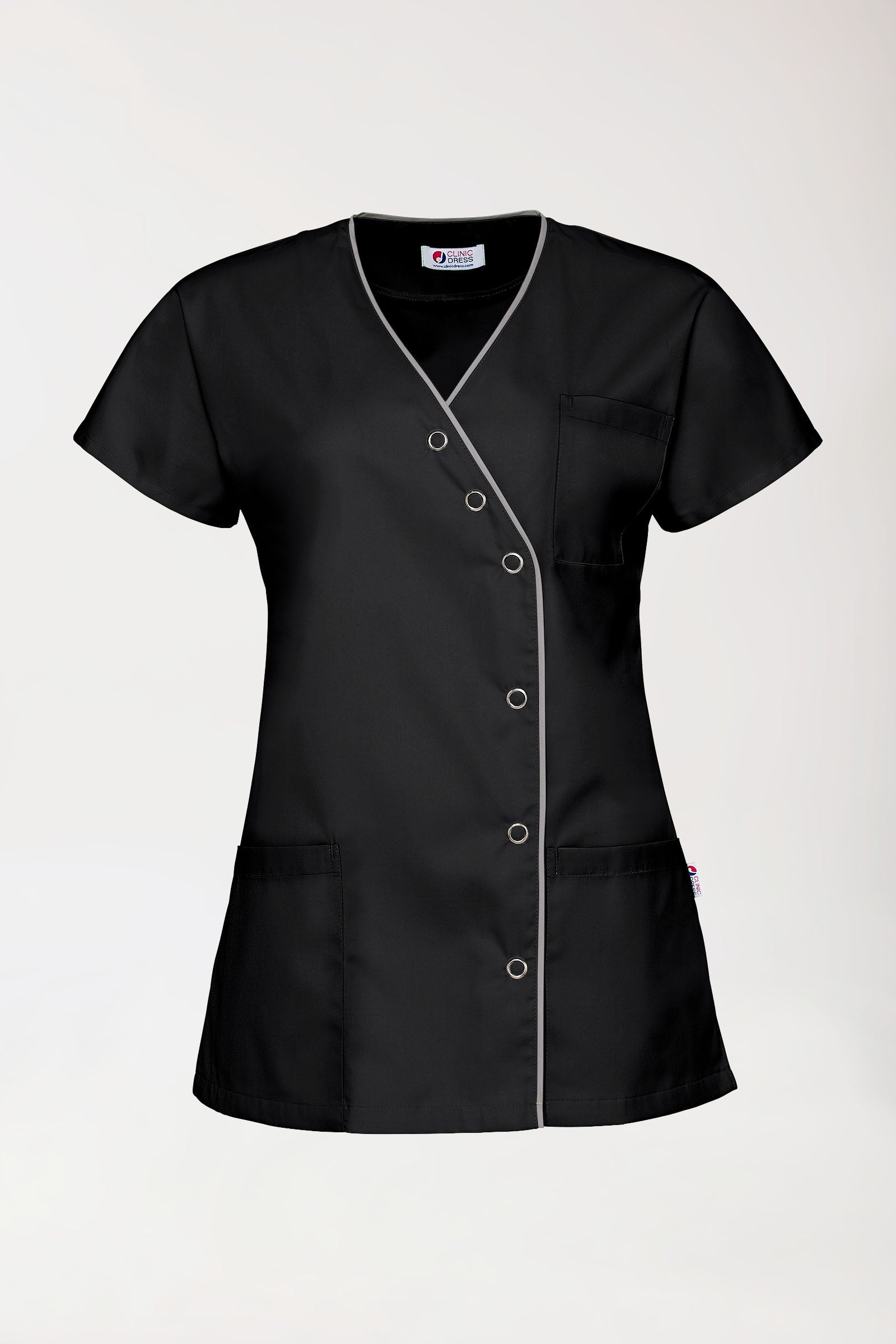 Beauty tuniek dames - asymmetrische knoopsluiting zwart/grijs