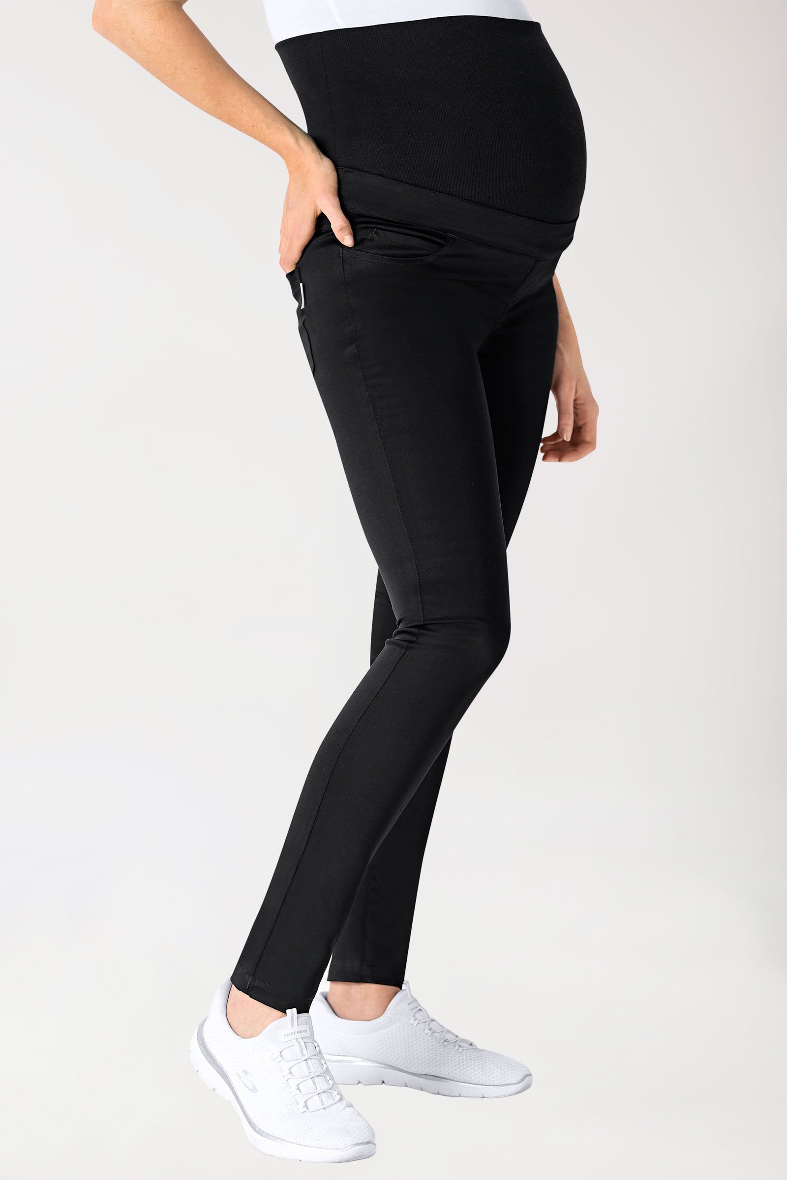 Comfort stretch zwangerschapsbroek - elastische gebreide tailleband zwart