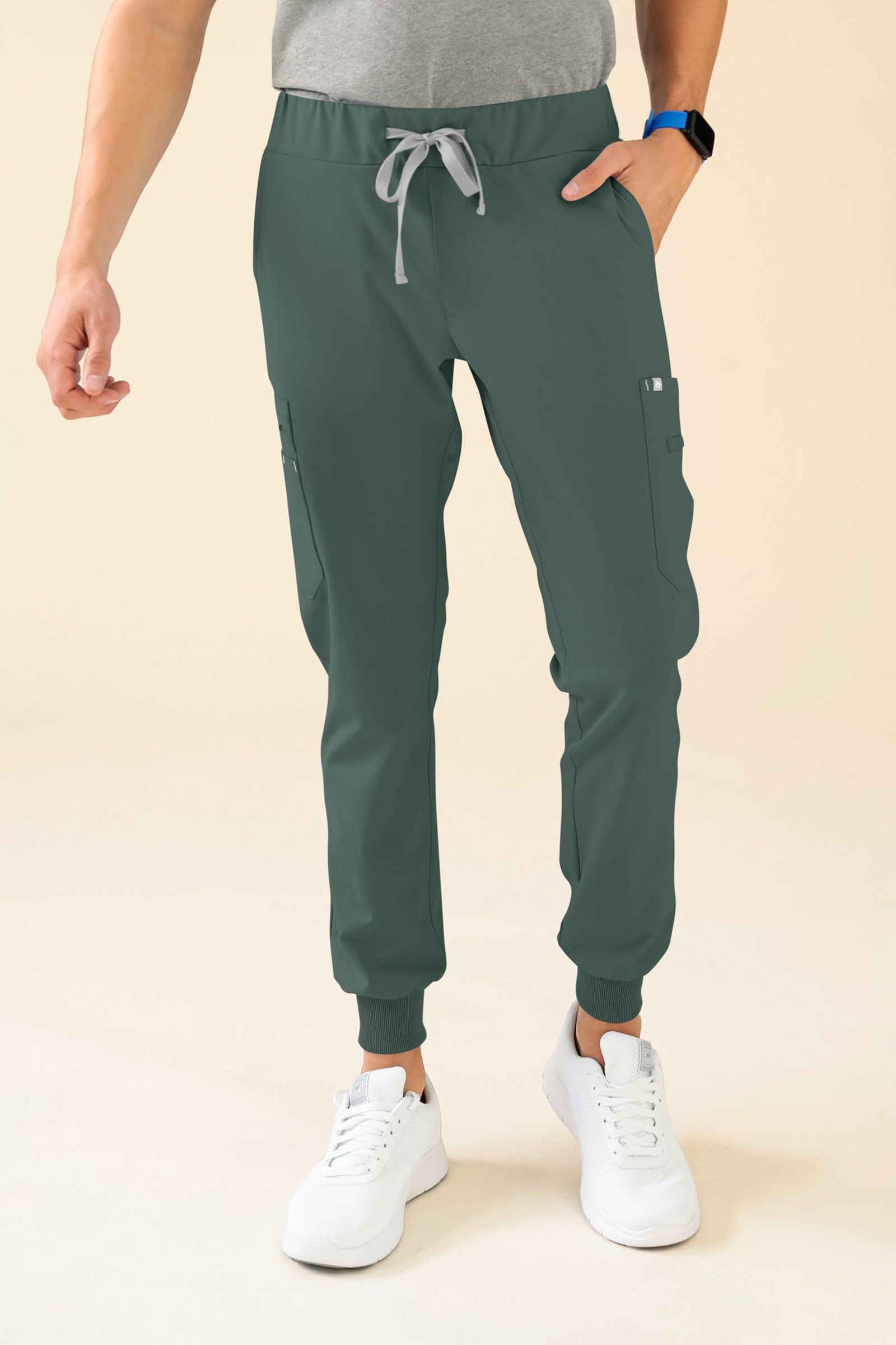 KAERE broek heren - zoom met elastische boord en beenzak donkergroen