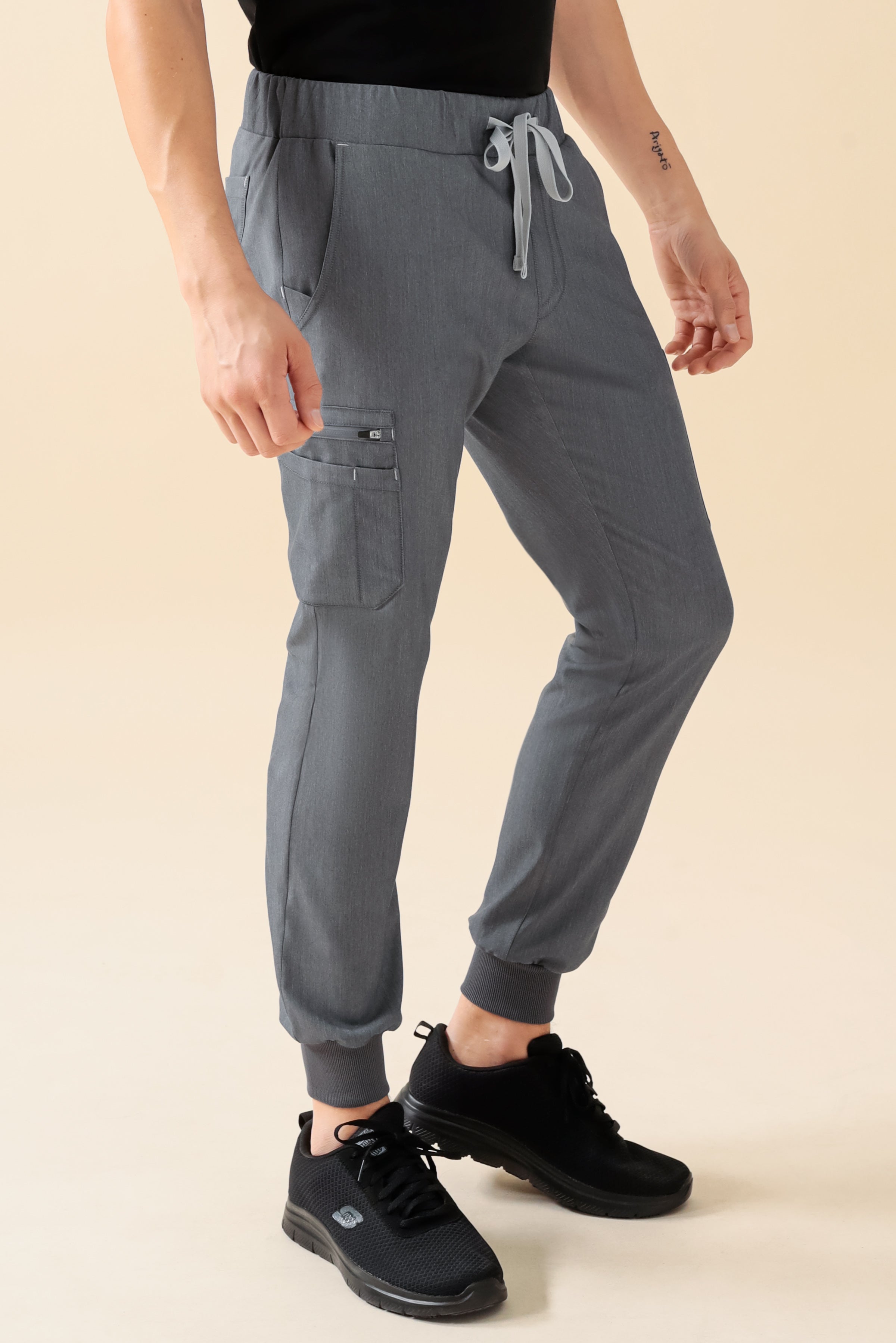 KAERE broek heren - zoom met elastische boord en beenzak grijs melange