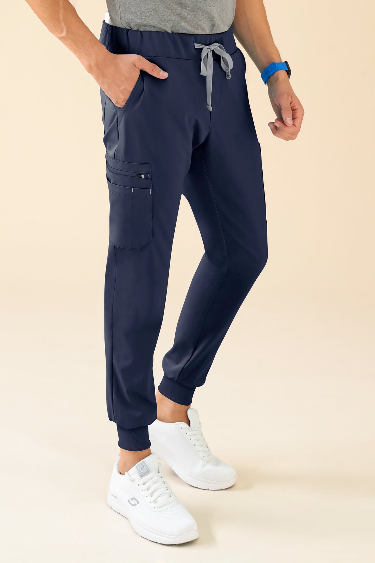 KAERE broek heren - zoom met elastische boord en beenzak navy, Voorzijde view