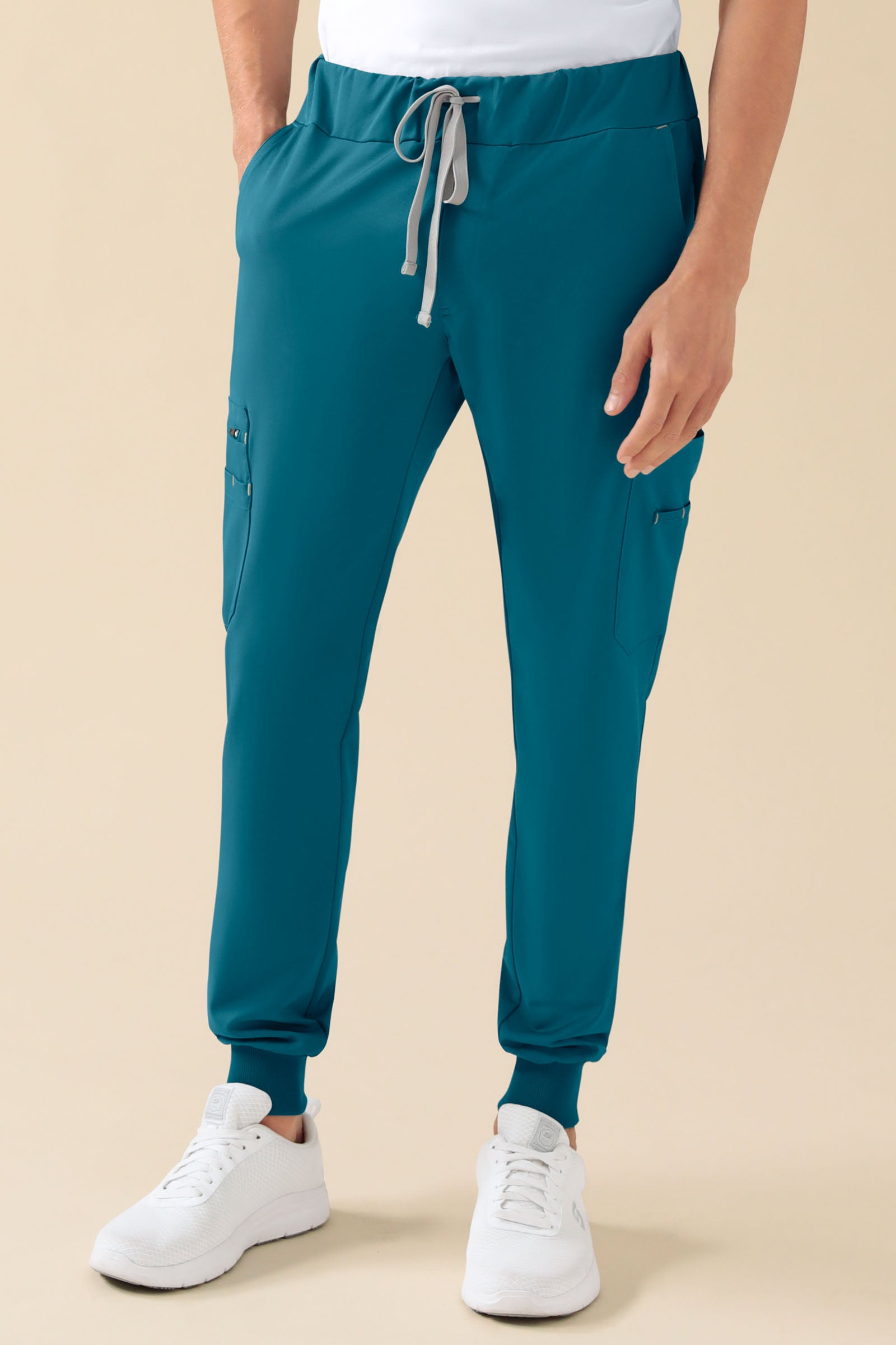 KAERE broek heren - zoom met elastische boord en beenzak petrol