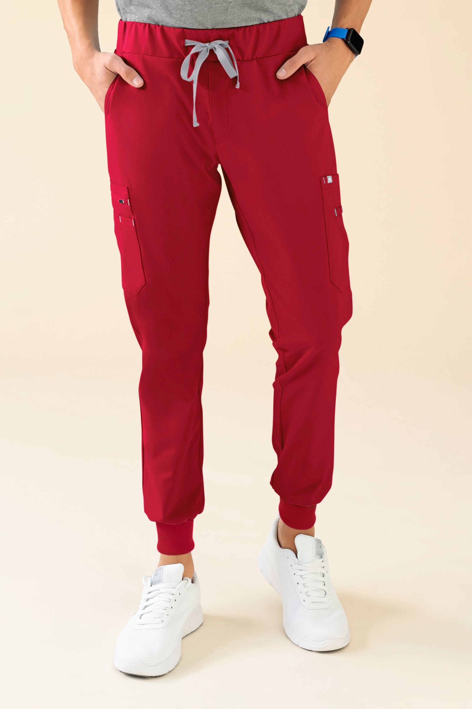 KAERE broek heren - zoom met elastische boord en beenzak rood