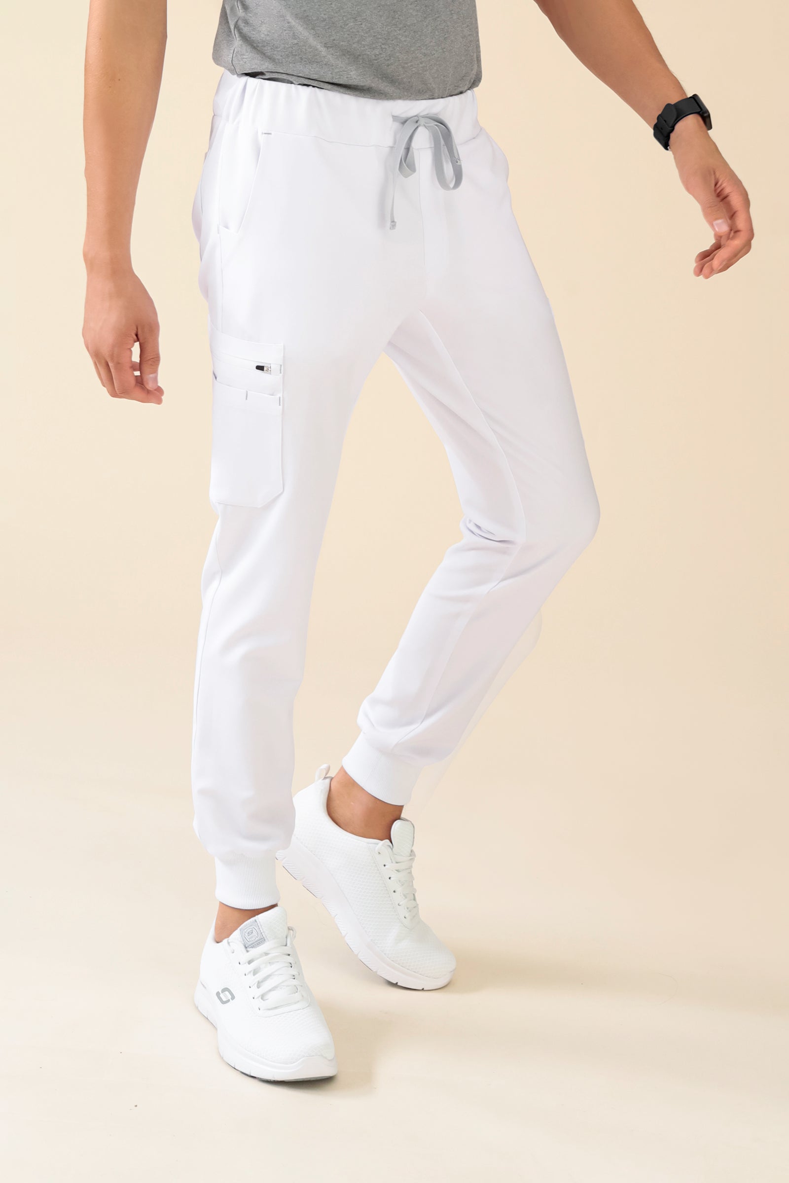 KAERE broek heren - zoom met elastische boord en beenzak wit