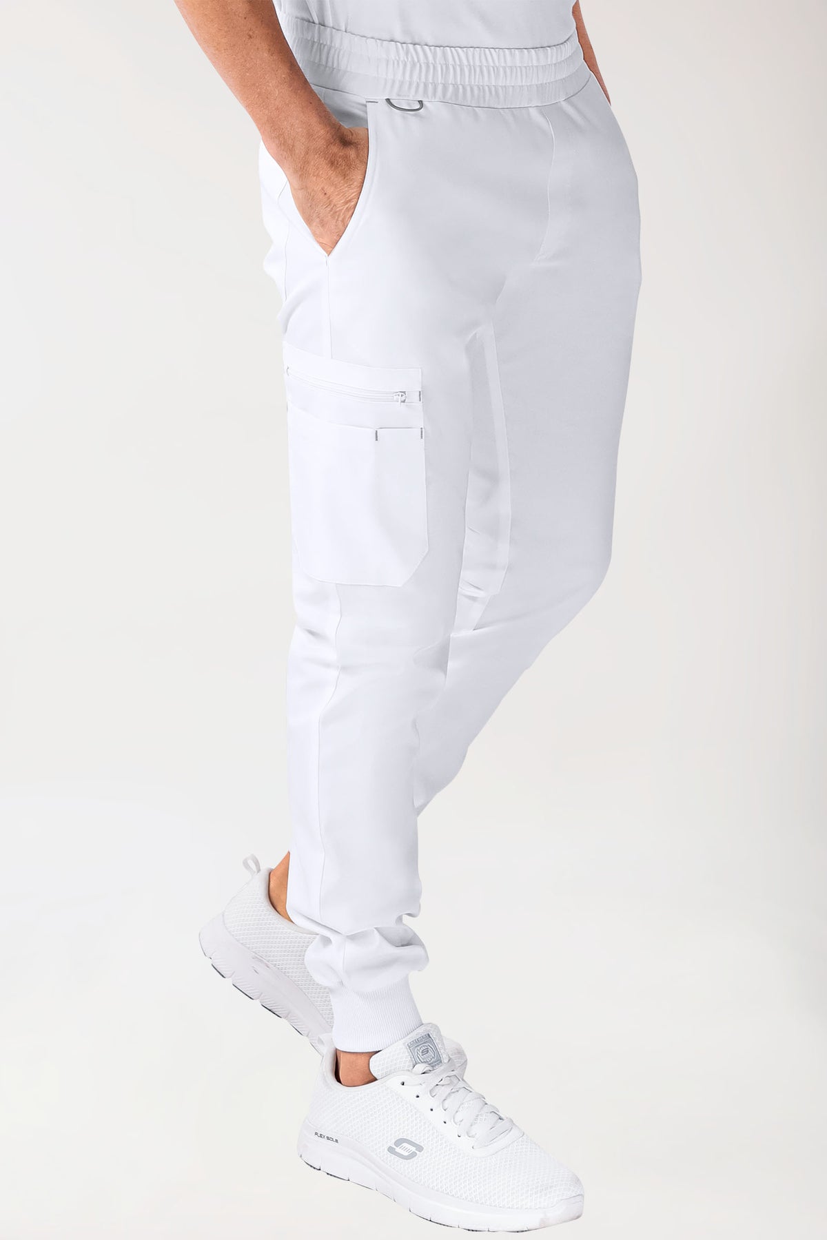 CLINIC STRETCH broek heren - zoom met elastische boord wit/grijs, Voorzijde view