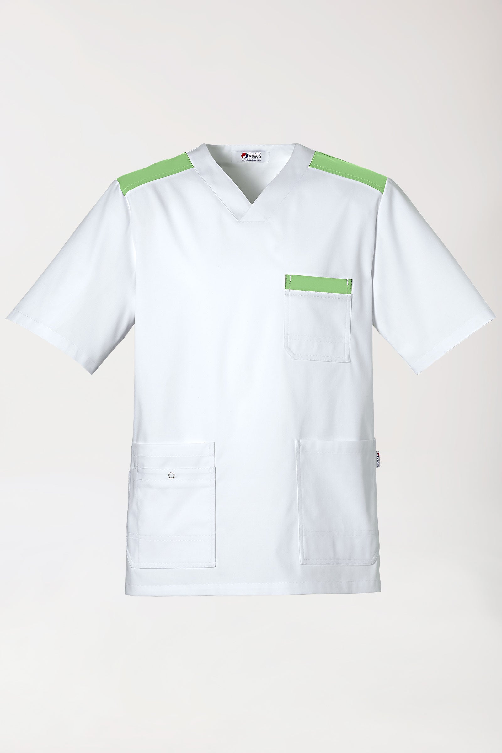 CLINIC STRETCH oversteektuniek heren wit/appelgroen