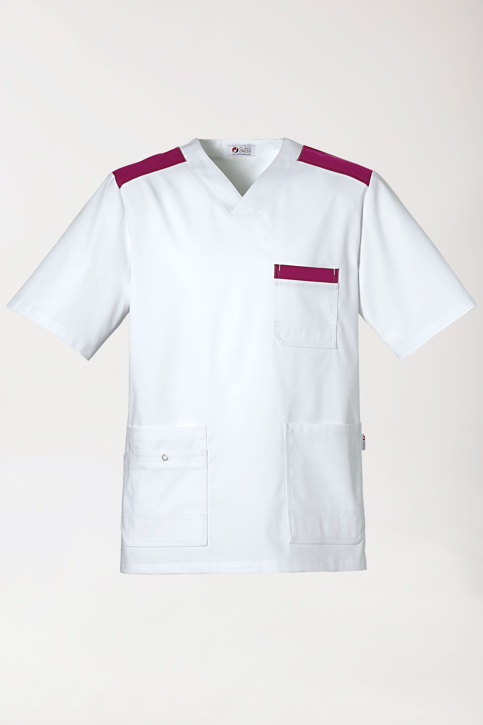 CLINIC STRETCH oversteektuniek heren wit/berry