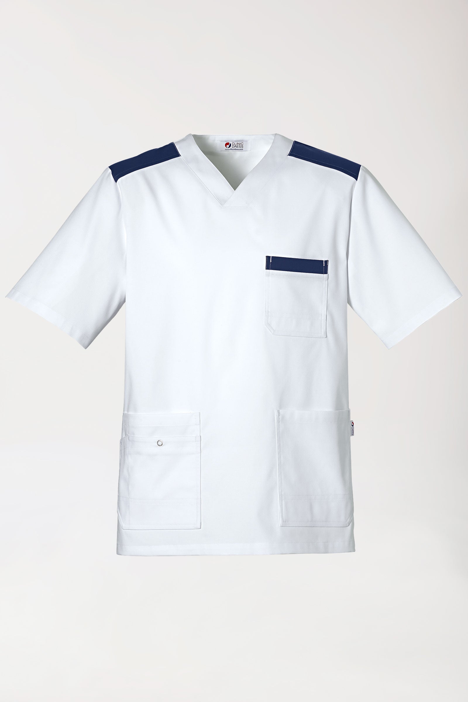 CLINIC STRETCH oversteektuniek heren wit/navy, Voorzijde view
