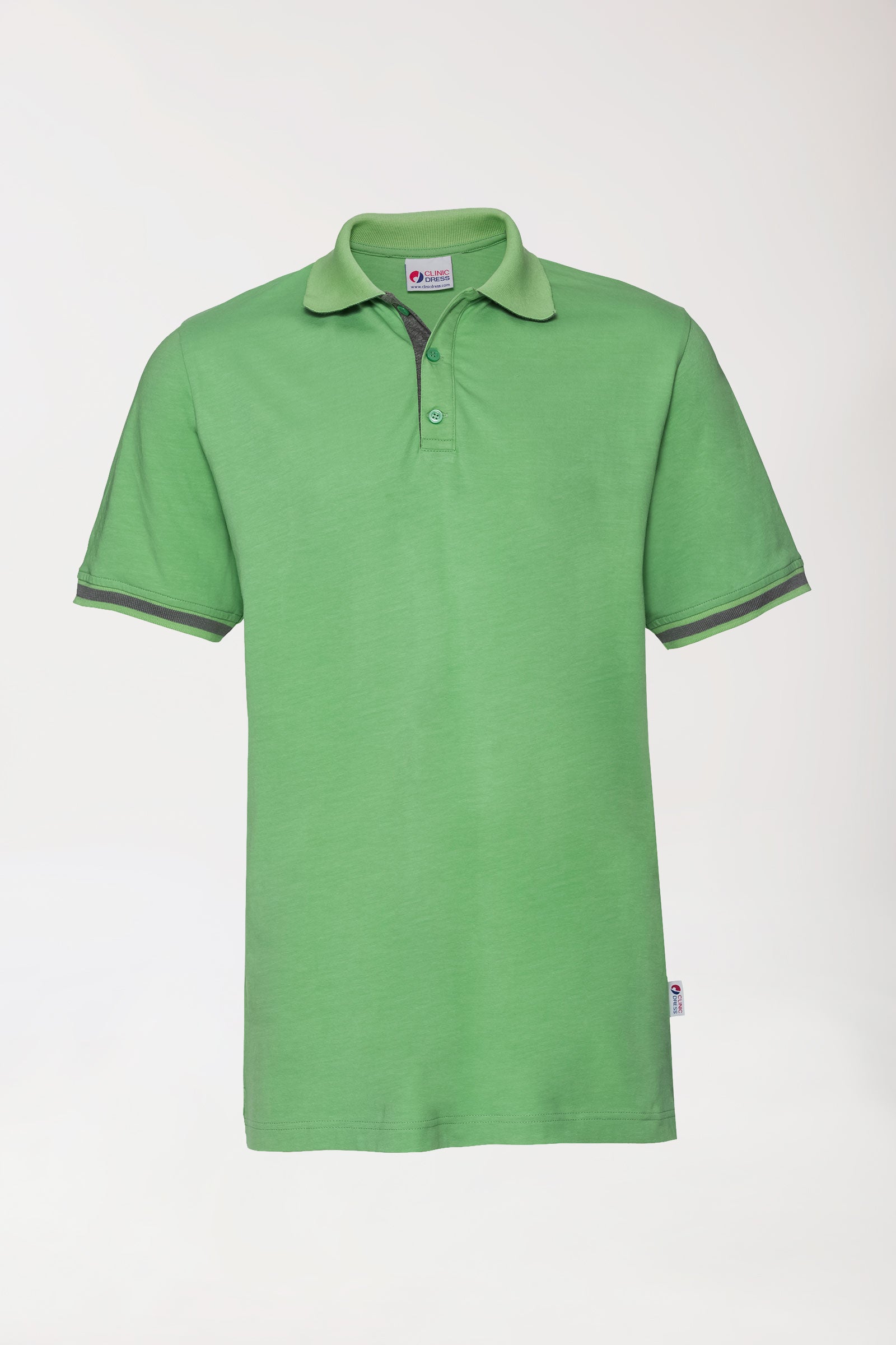 Stretch shirt heren - polokraag appelgroen/donkergrijs melange, Voorzijde view