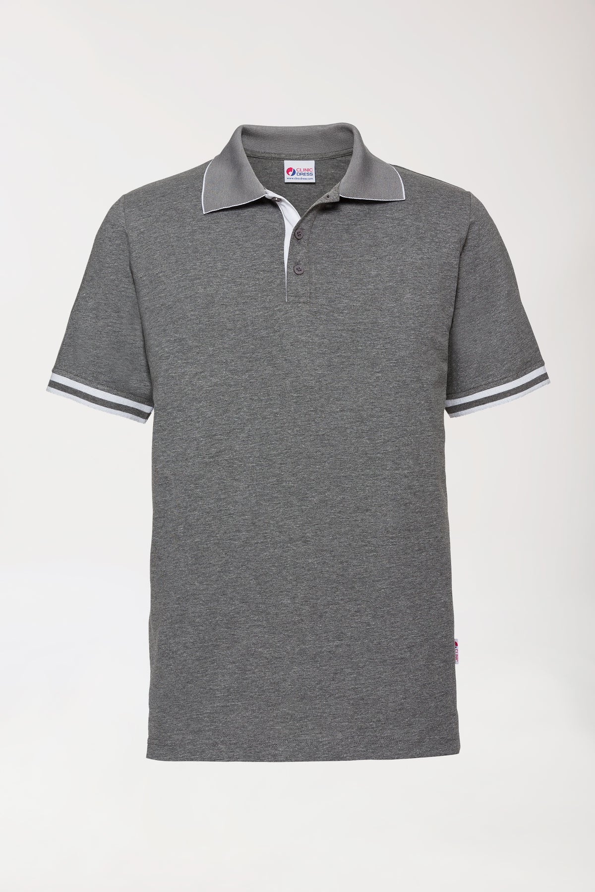 Stretch shirt heren - polokraag-knoopsluiting- donkergrijs melange/wit