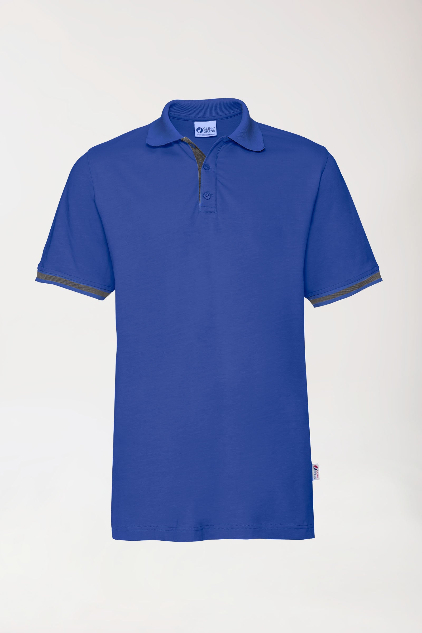 Stretch shirt heren - polokraag koningsblauw/donkergrijs melange