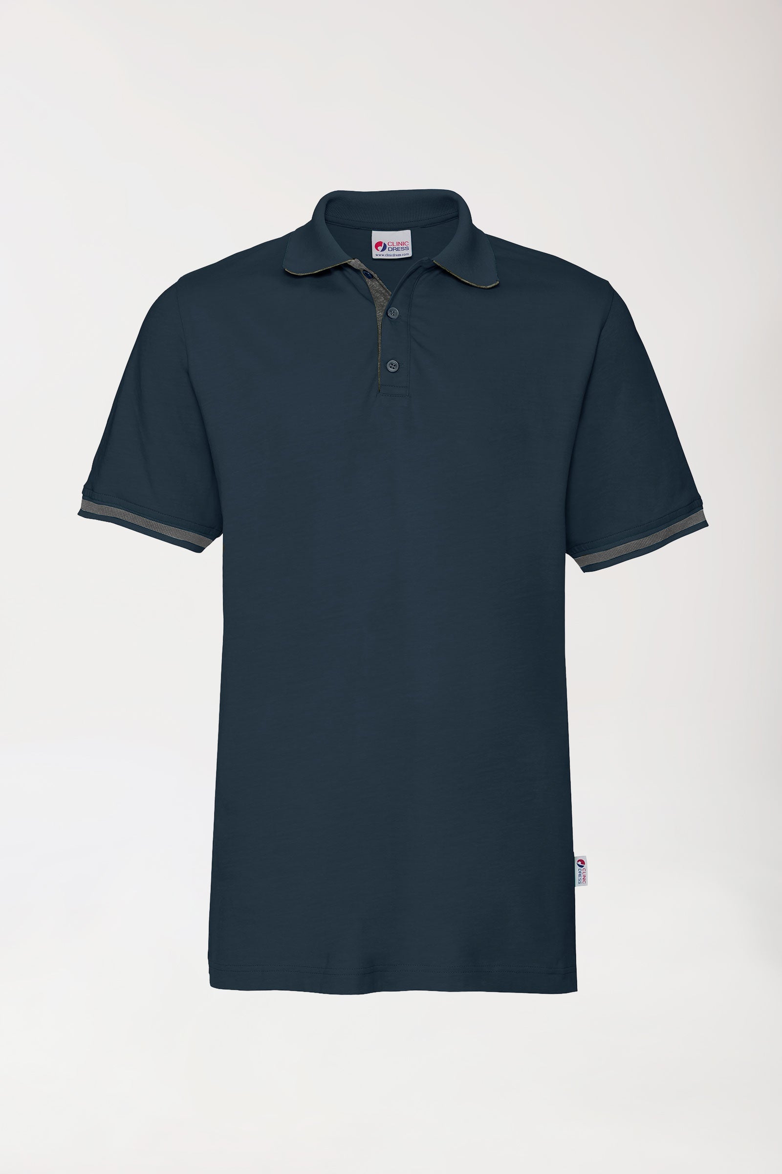 Stretch shirt heren - polokraag navy/donkergrijs melange