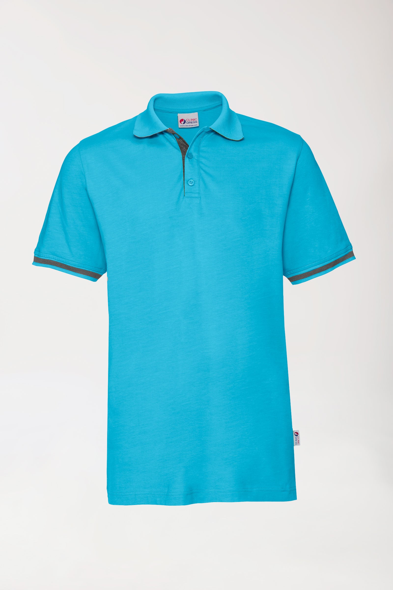 Stretch shirt heren - polokraag turquoise/donkergrijs melange