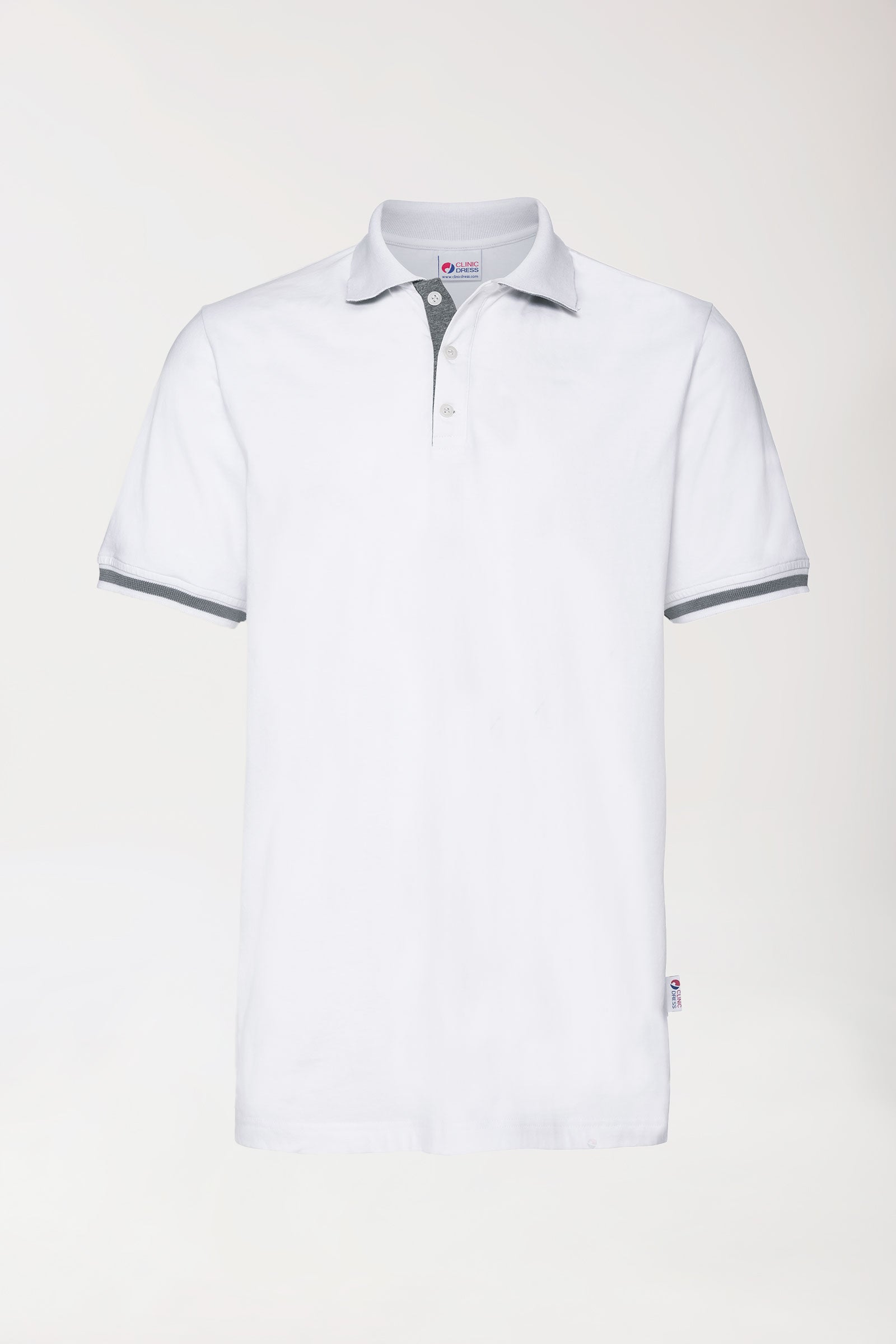 Stretch shirt heren - polokraag wit/donkergrijs melange, Voorzijde view