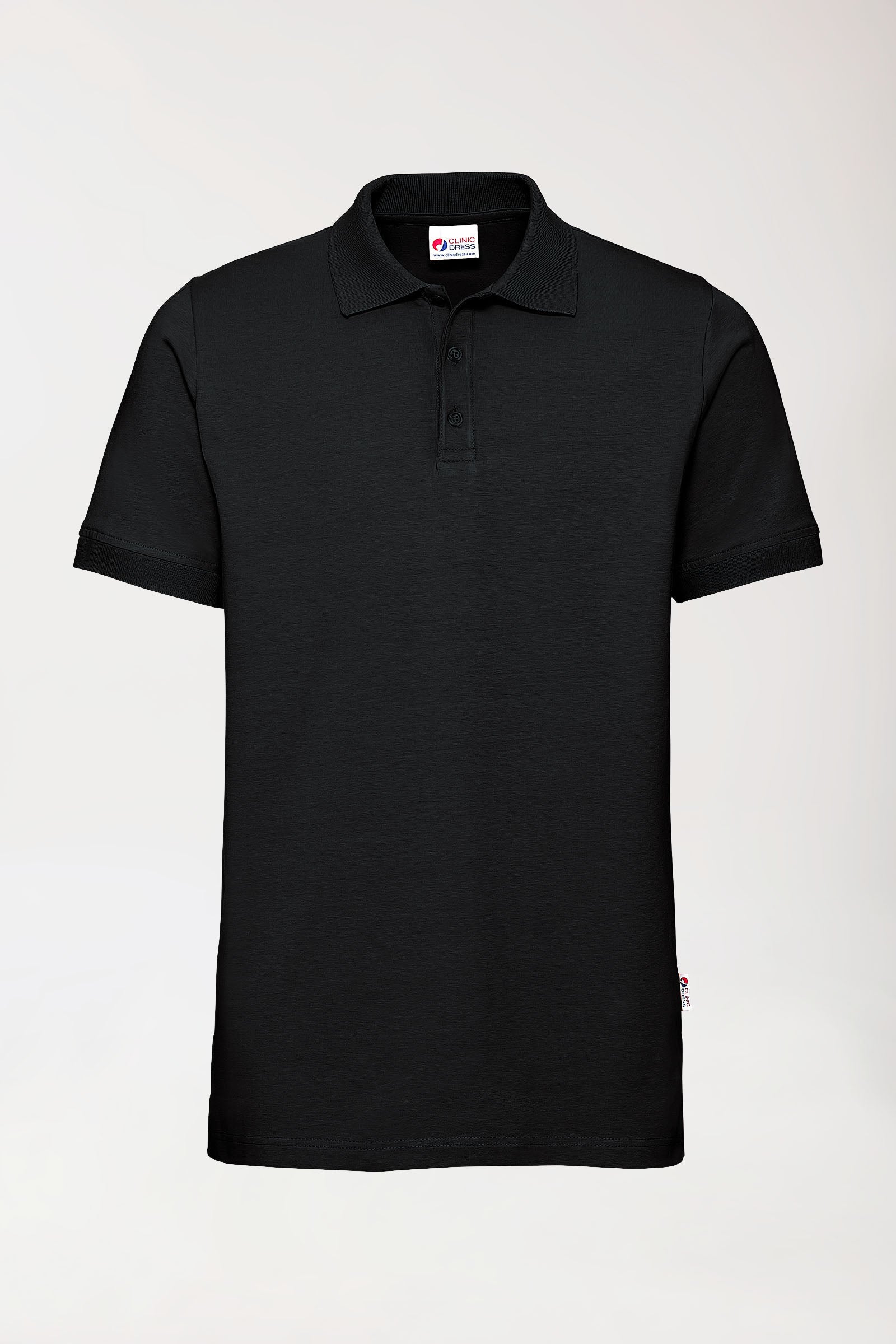 Stretch shirt heren - polokraag-knoopsluiting zwart