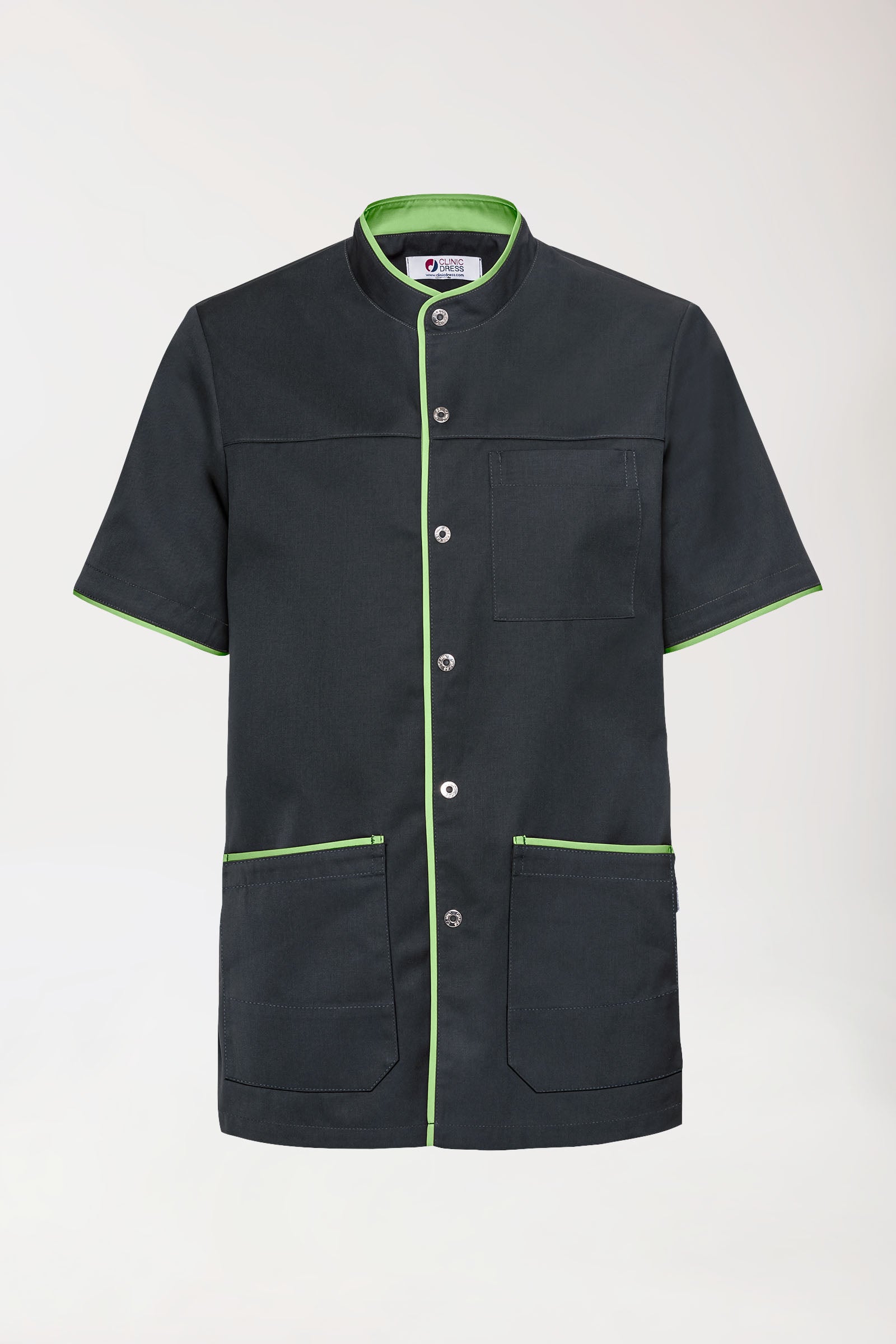 Beauty tuniek heren - met knoopsluiting antraciet/appelgroen