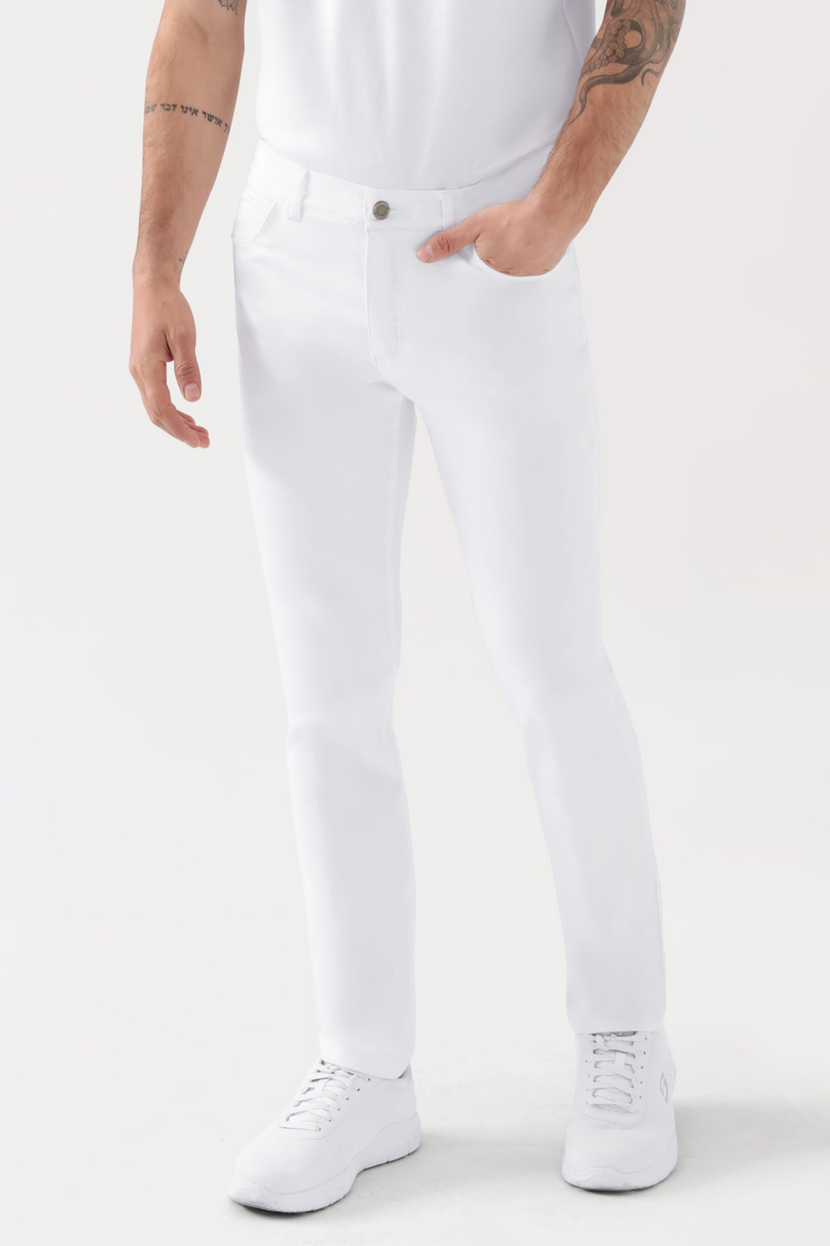 COMFY FLEX 5-pocket broek heren - slanke pijp wit, Voorzijde view