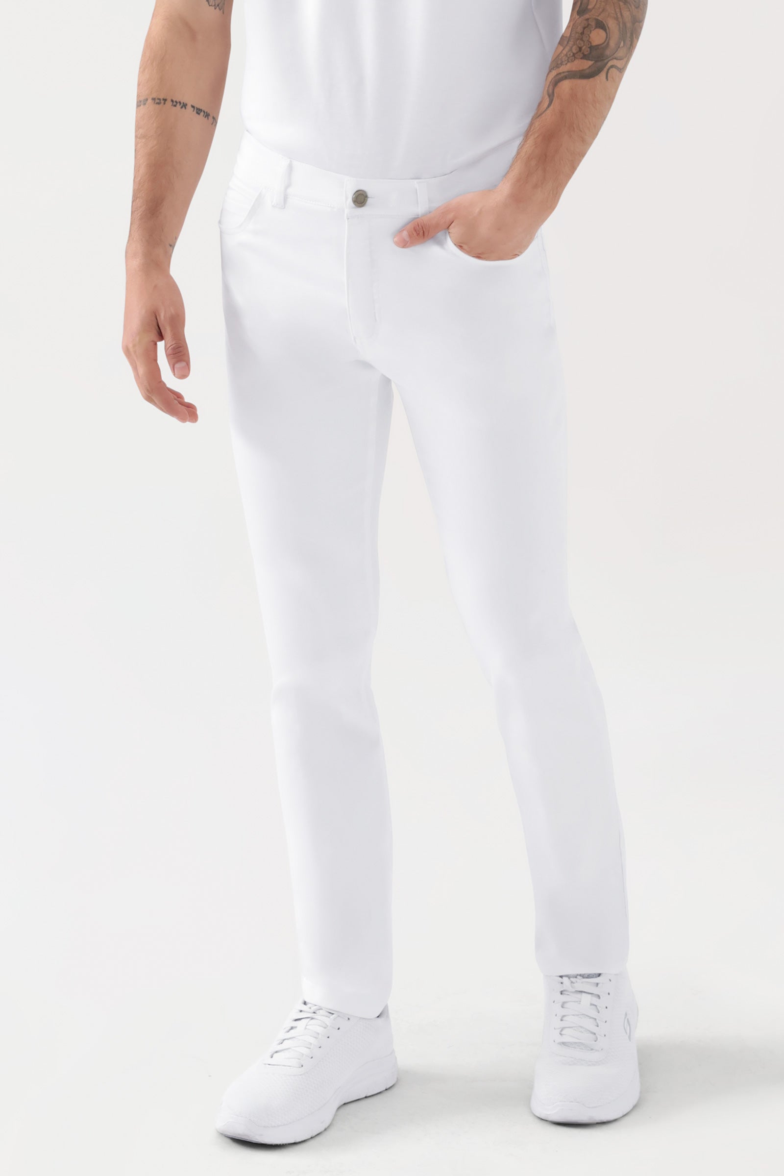 COMFY FLEX 5-pocket broek heren - slanke pijp wit, Voorzijde view